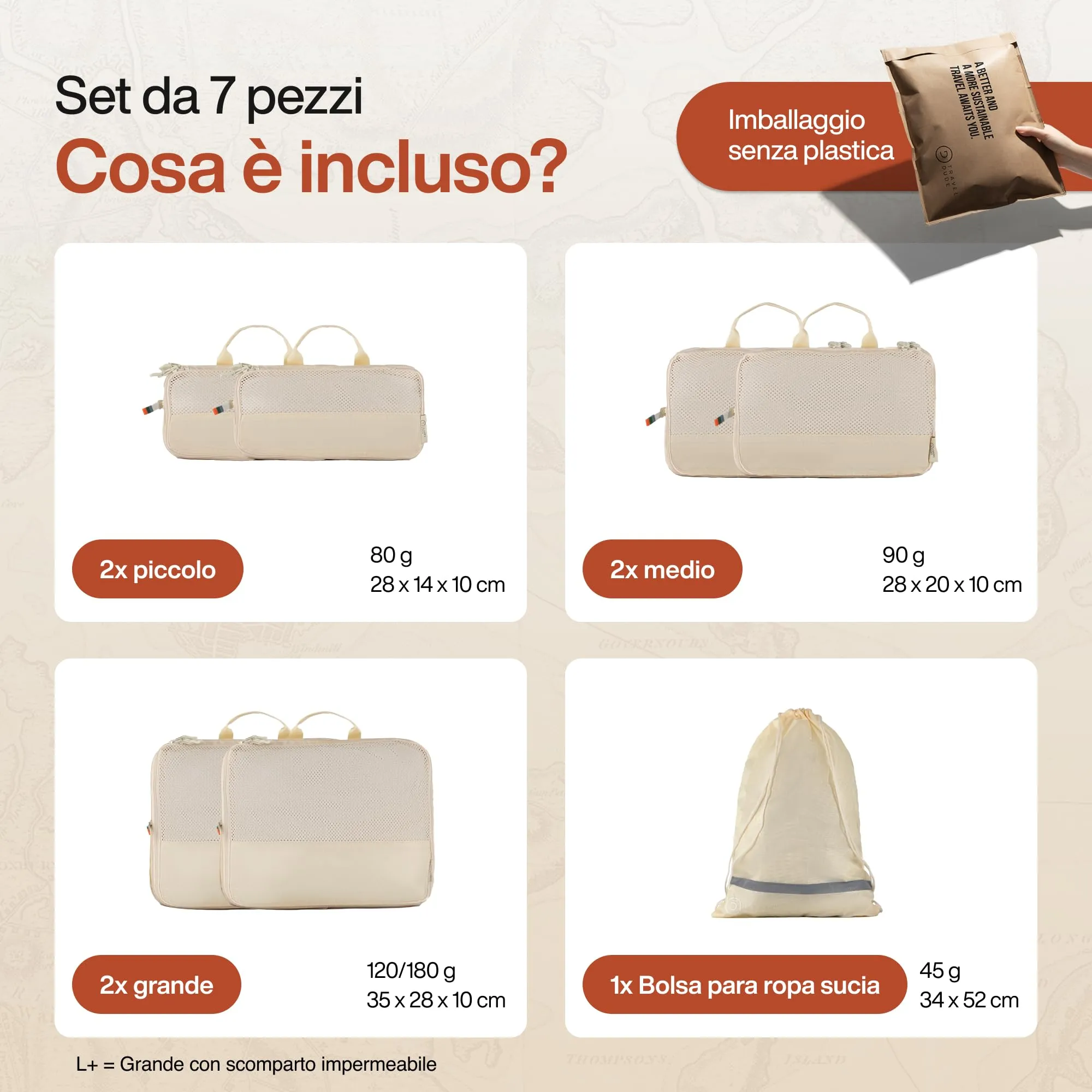 Travel Dude Packing Cubes con Compressione, Set di 7, Beige Sabbia - immagine 7
