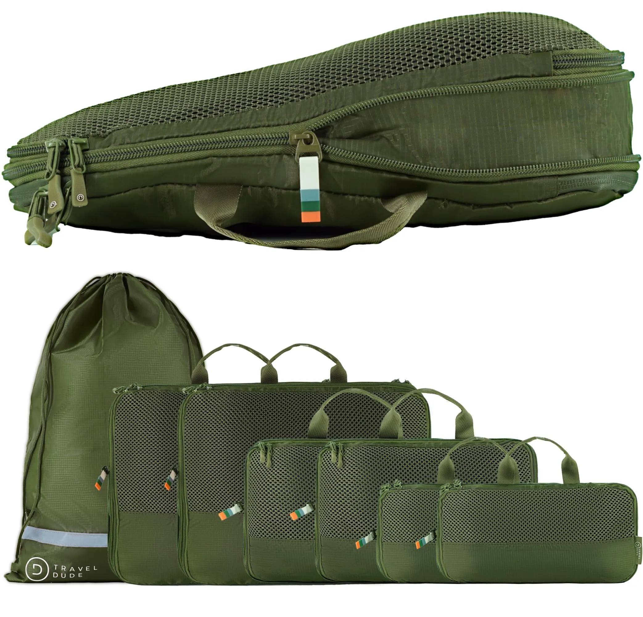 Travel Dude Organizer Valigia con Compressione, Set di 7 Packing Cubes, Verde Foresta - immagine 1