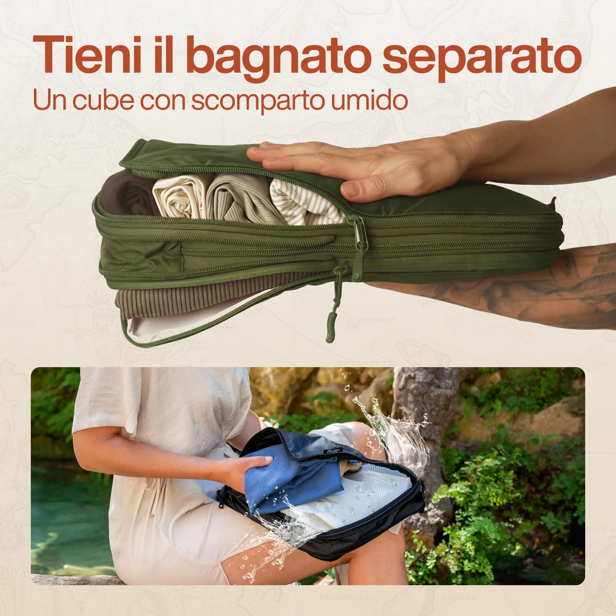 Travel Dude Organizer Valigia con Compressione, Set di 7 Packing Cubes, Verde Foresta - immagine 4