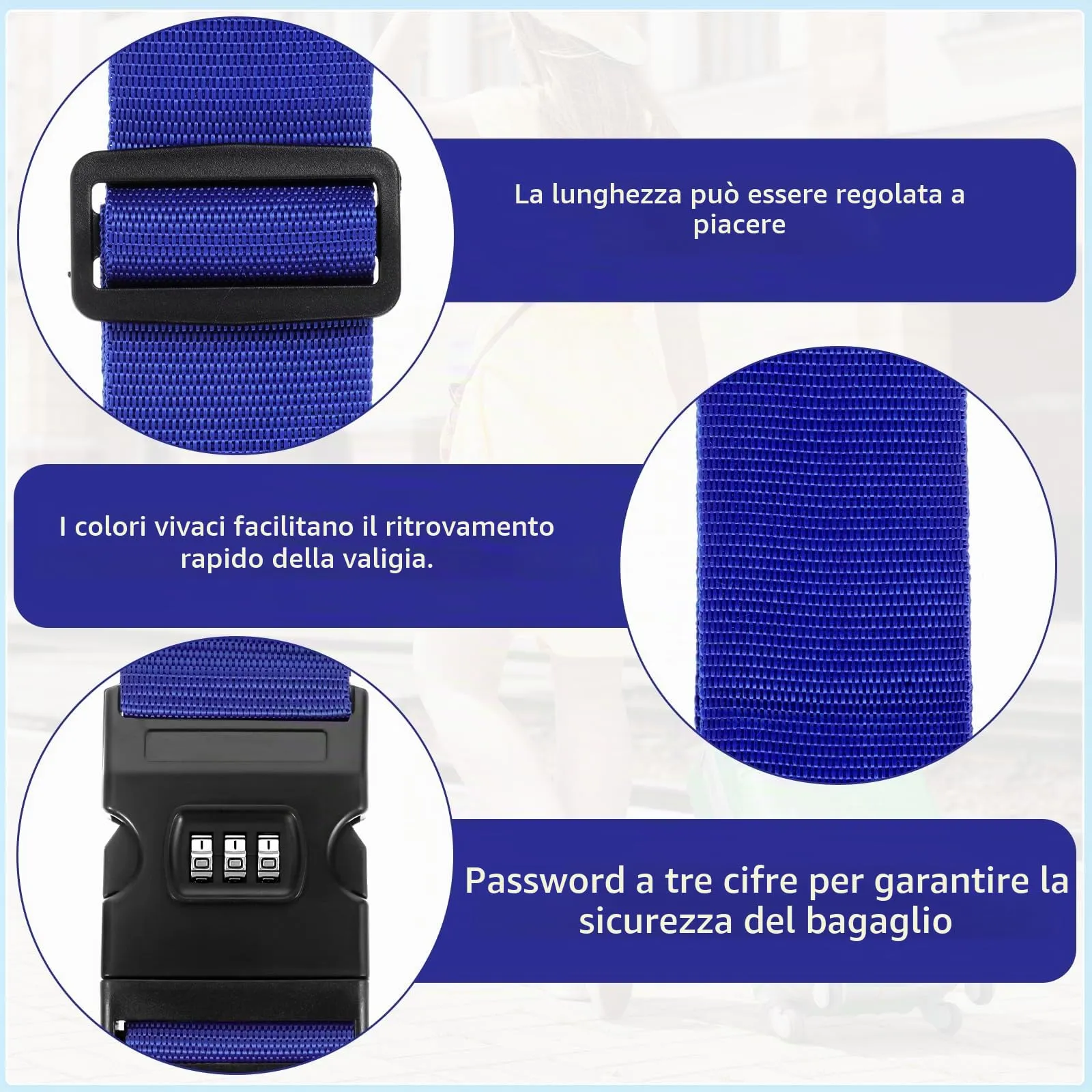 Yoosso Cinghie per Valigia con Lucchetto a Combinazione, Blu, 2 Pezzi - immagine 3