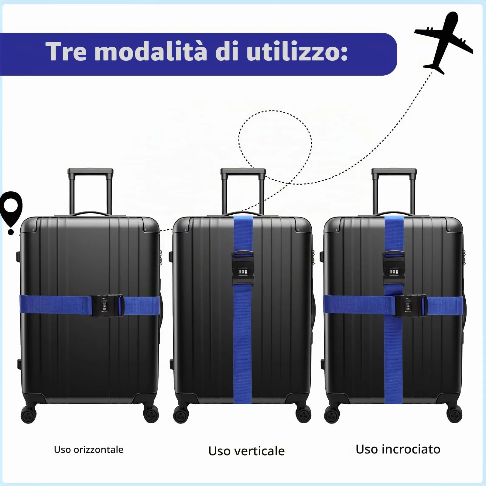 Yoosso Cinghie per Valigia con Lucchetto a Combinazione, Blu, 2 Pezzi - immagine 4