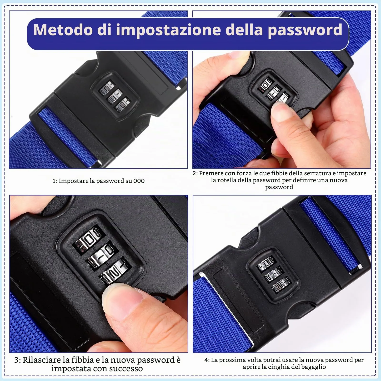 Yoosso Cinghie per Valigia con Lucchetto a Combinazione, Blu, 2 Pezzi - immagine 5