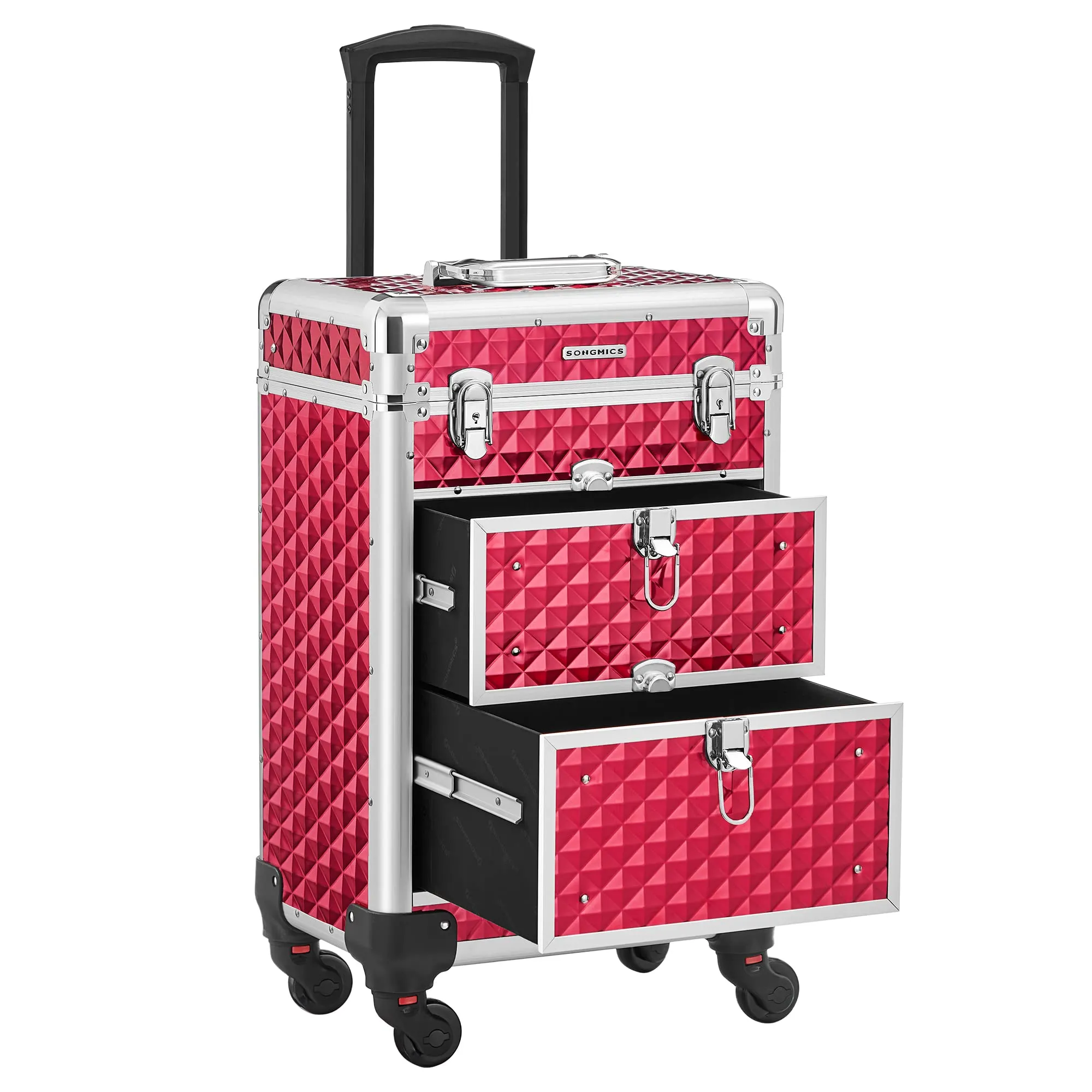 SONGMICS Valigetta Trucchi Trolley con 2 Cassetti, 34 x 24 x 56 cm, Rosso JHZ08RD - immagine 1