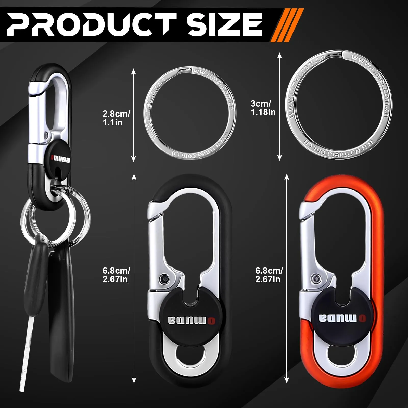 Mkitnvy Portachiavi Auto Moschettone, 2 Pezzi, Nero+Rosso - immagine 2
