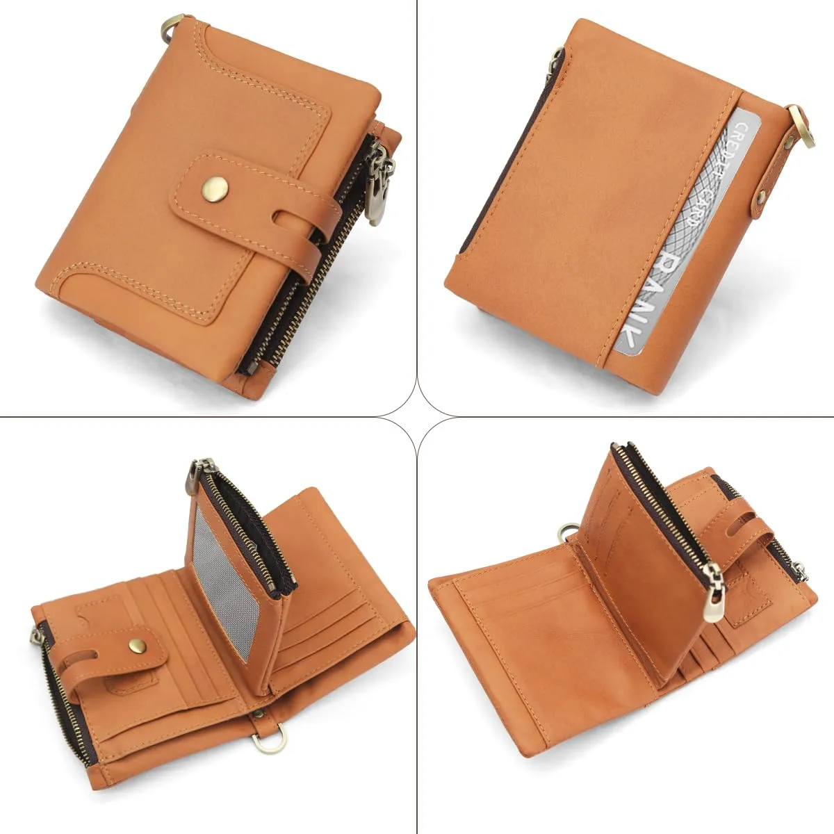 REETEE Portafoglio Uomo in Vera Pelle con Blocco RFID e Catena, 15 Porta Carte e Portamonete con Cerniera (A-marrone) - immagine 2