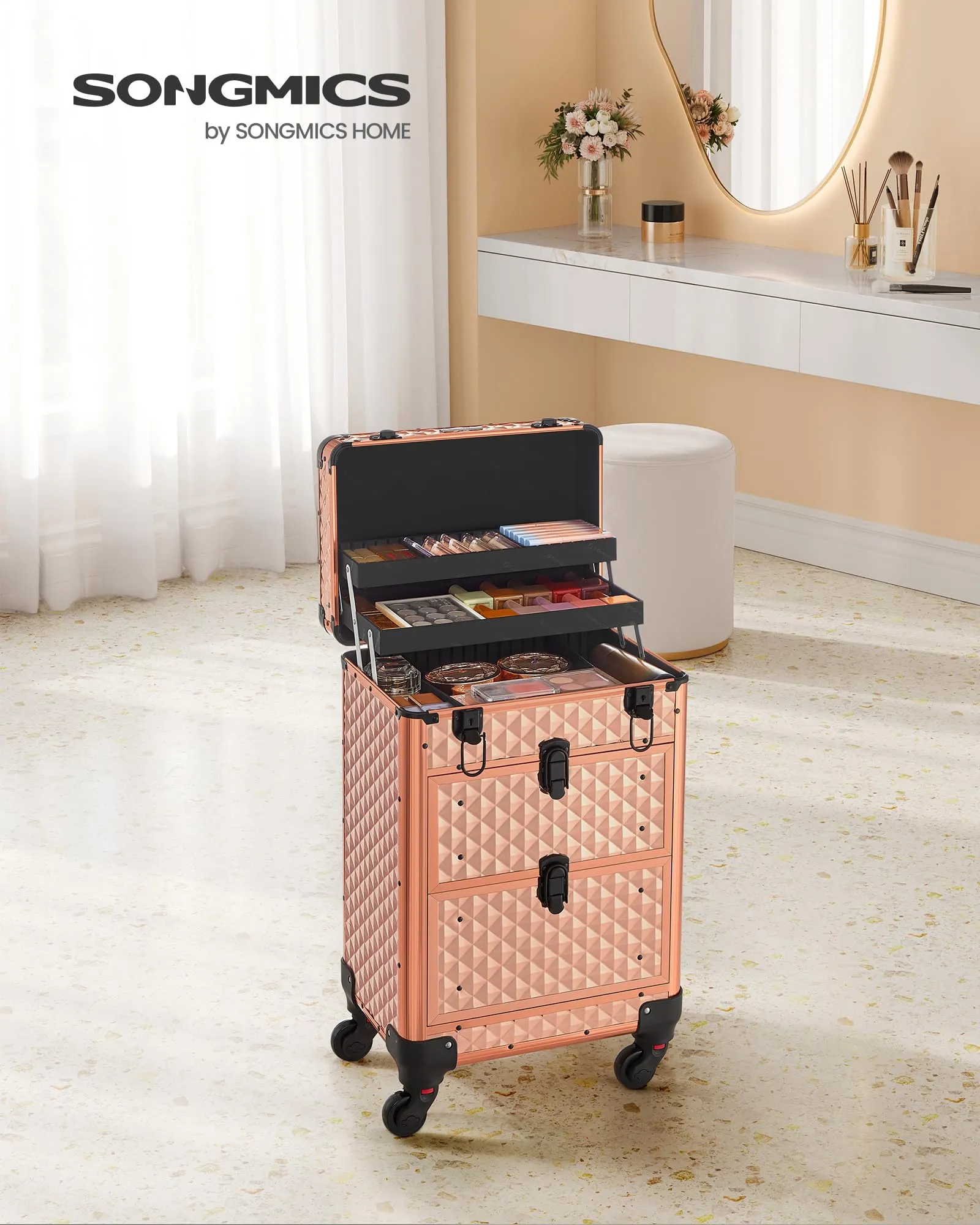 SONGMICS Valigetta Trucchi Trolley con 2 Cassetti, 34 x 24 x 56 cm - immagine 2