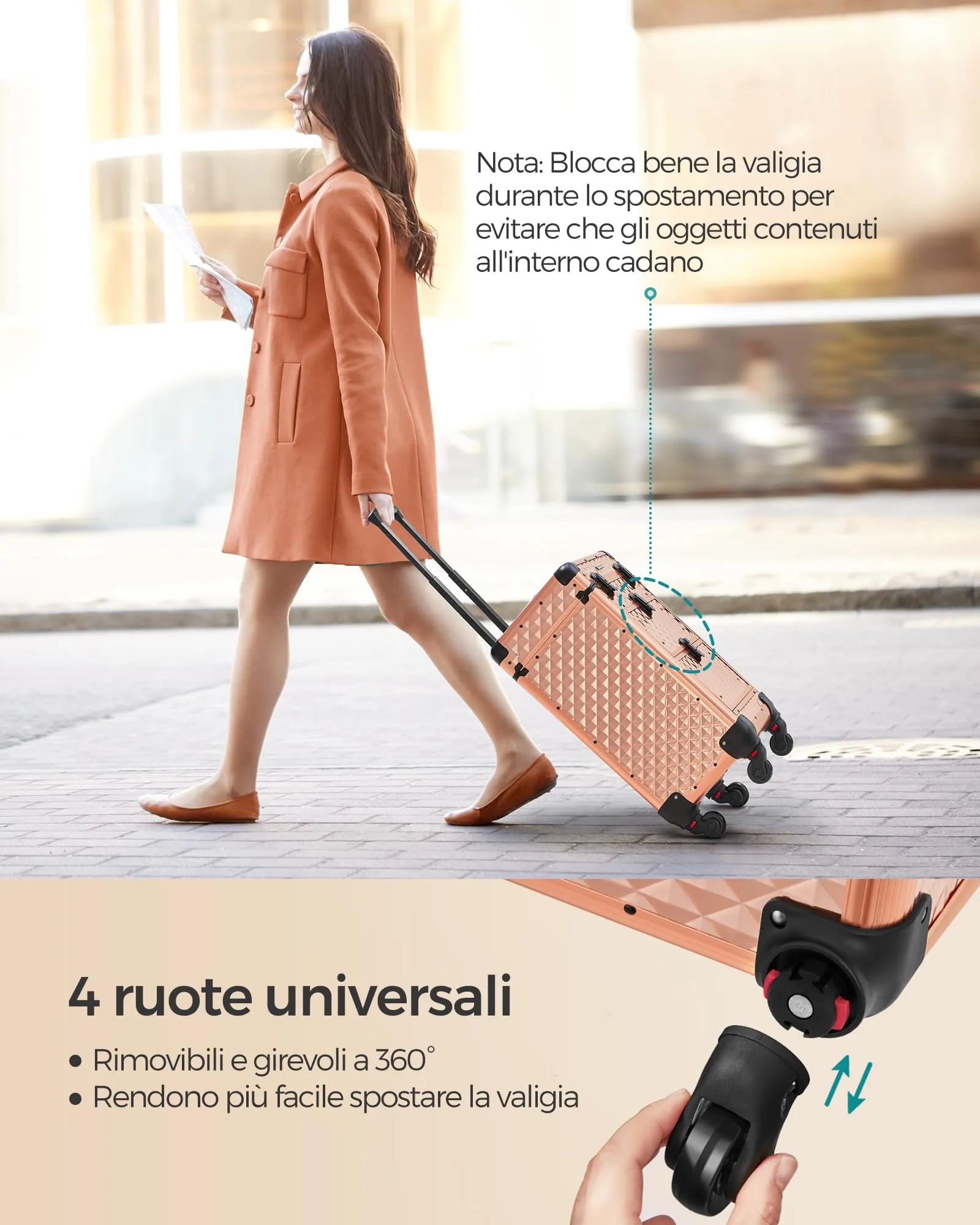 SONGMICS Valigetta Trucchi Trolley con 2 Cassetti, 34 x 24 x 56 cm - immagine 6
