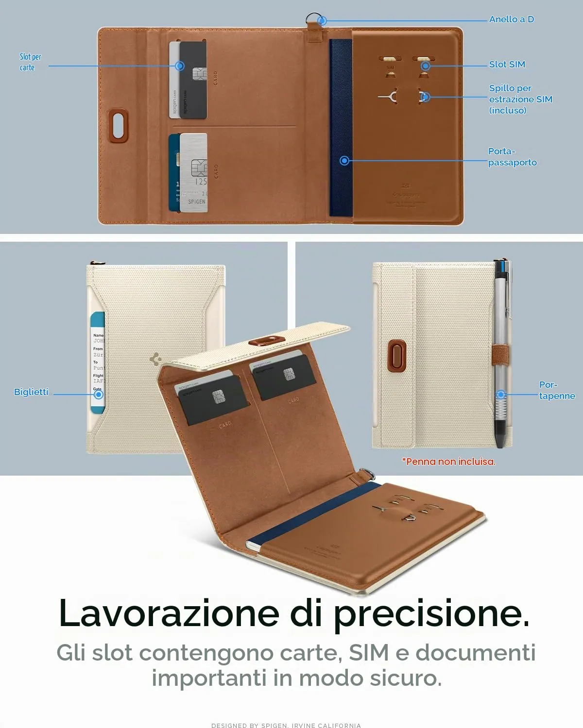 Spigen Porta passaporto RFID Portafoglio da Viaggio con 4 Slot - immagine 3