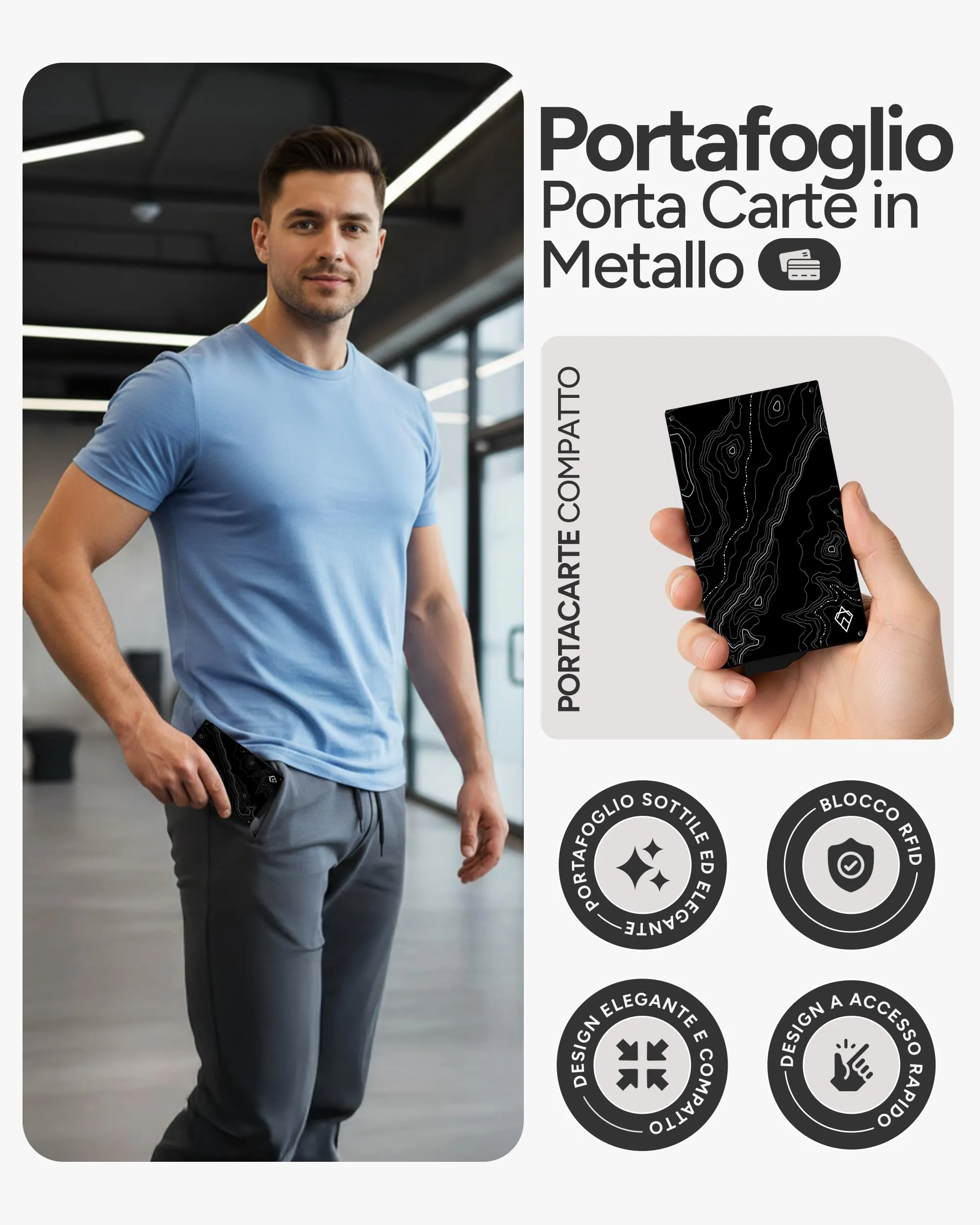 AKIELO Porta Carte Slim con Blocco RFID ALPHA Edizione Topografica - immagine 2