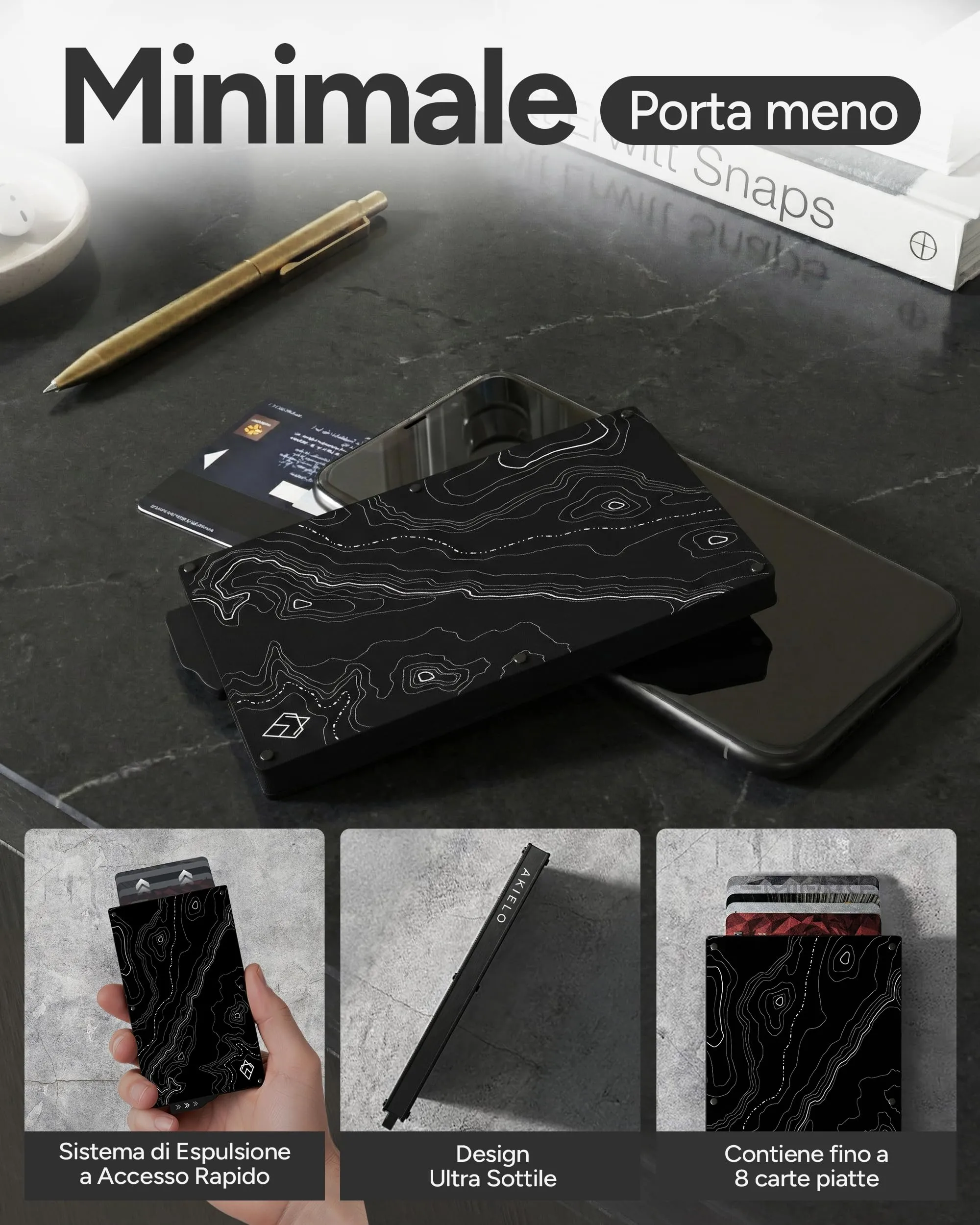 AKIELO Porta Carte Slim con Blocco RFID ALPHA Edizione Topografica - immagine 4