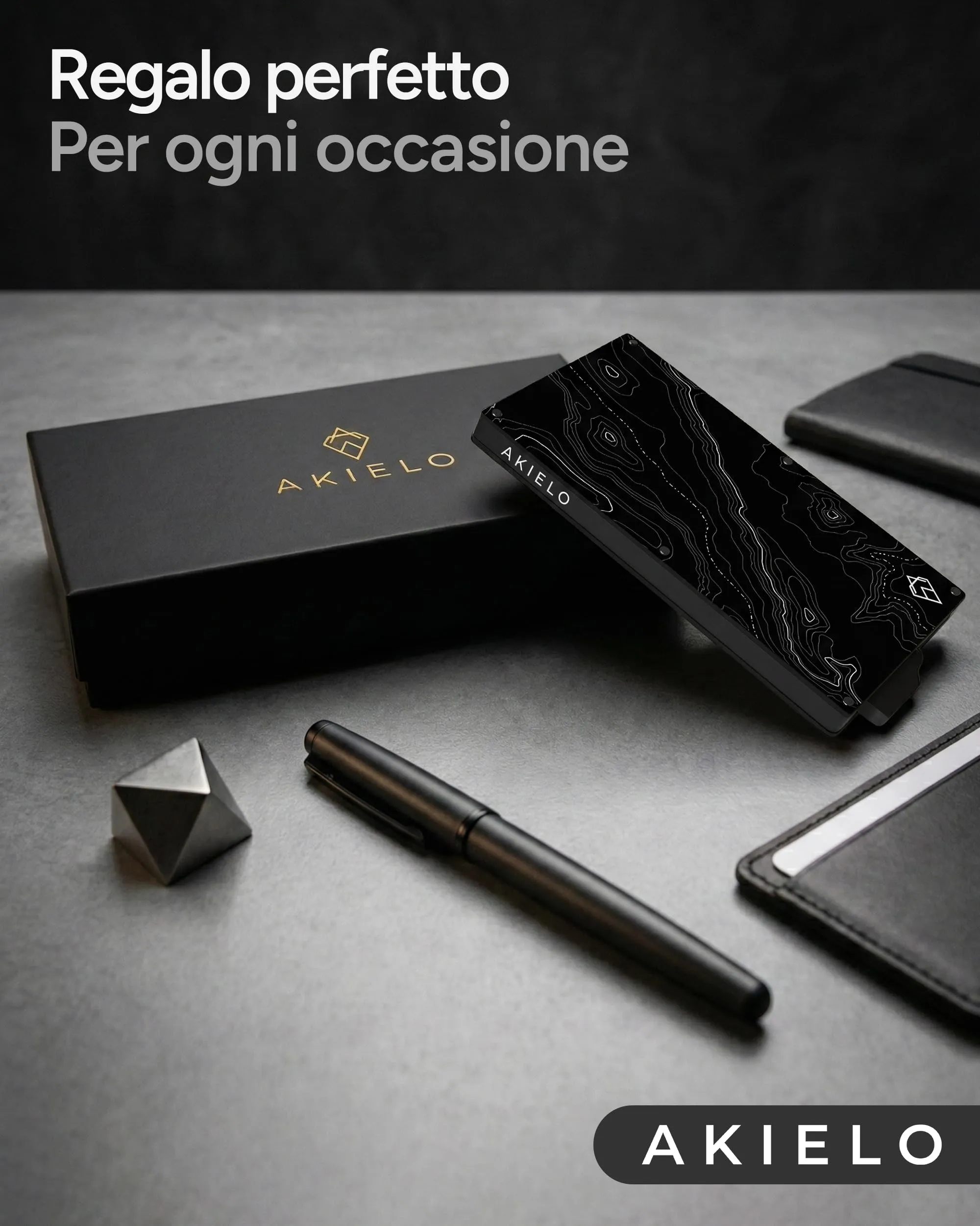 AKIELO Porta Carte Slim con Blocco RFID ALPHA Edizione Topografica - immagine 7