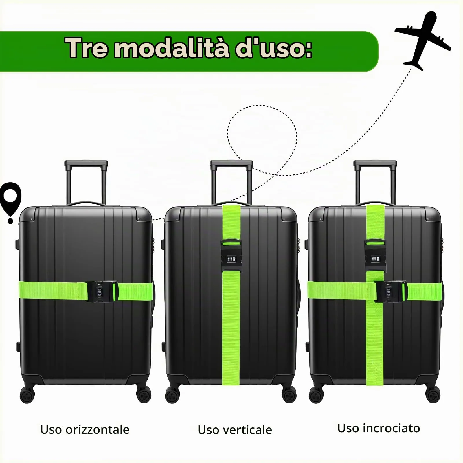 Yoosso Cinghie per Valigie con Lucchetto, 5 x 200 cm, Verde (2 Pezzi) - immagine 4