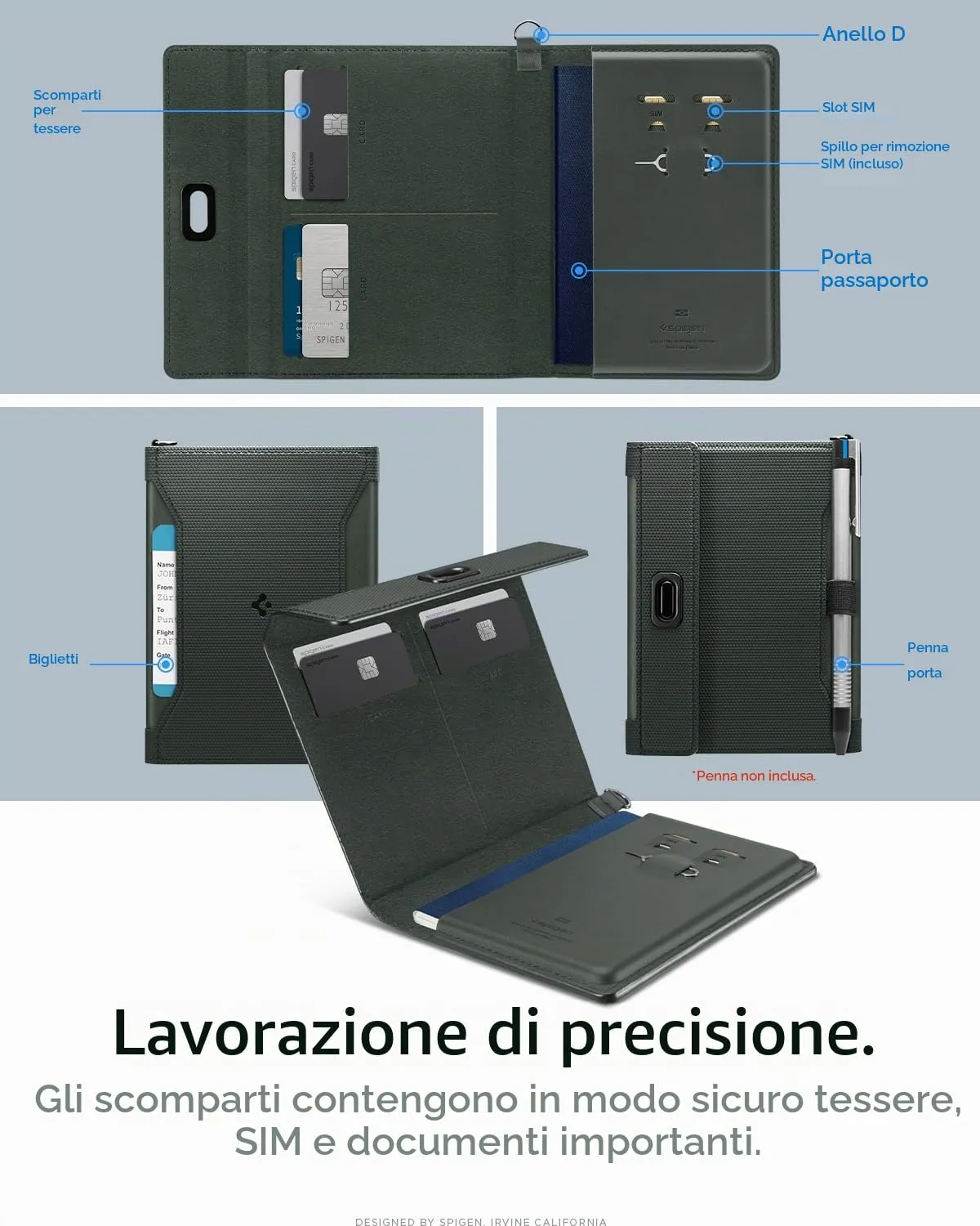 Spigen Porta passaporto RFID Portafoglio da Viaggio con 4 Slot - immagine 3