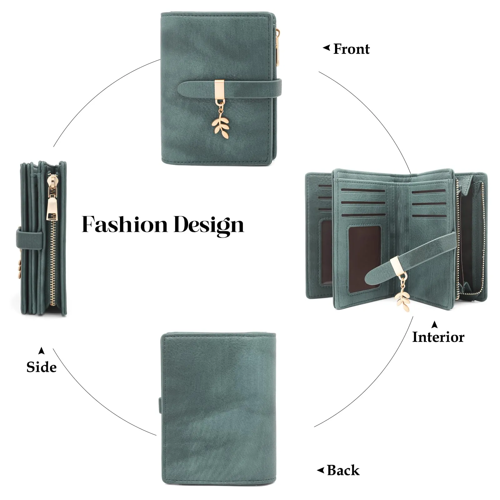 HNOOM Portafoglio Donna Piccolo in Pelle PU, Protezione RFID, 19 Porta Carte e Portamonete con Cerniera (Verde Scuro) - immagine 3