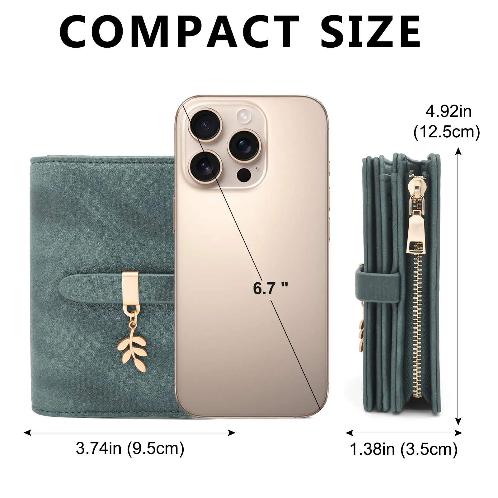 HNOOM Portafoglio Donna Piccolo in Pelle PU, Protezione RFID, 19 Porta Carte e Portamonete con Cerniera (Verde Scuro) - immagine 7