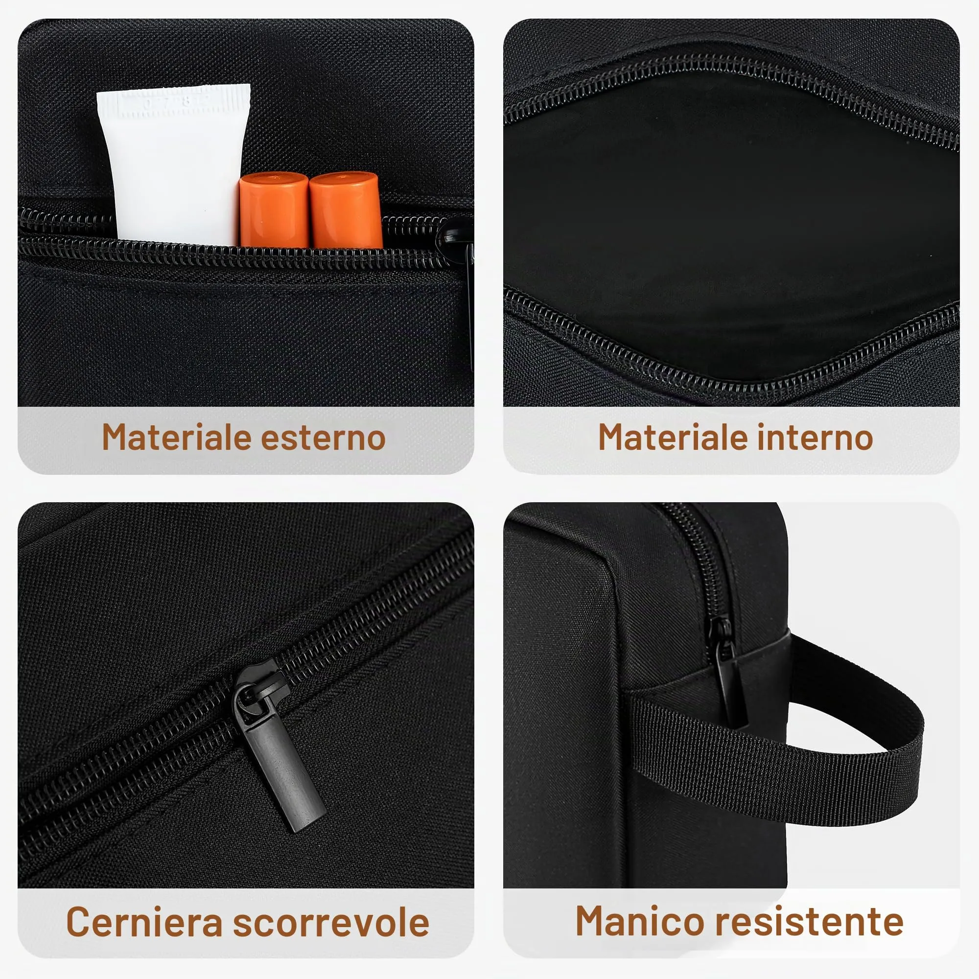 Elviros Travel Beauty Case da Viaggio, Tessuto Oxford 300D, Nero - immagine 4