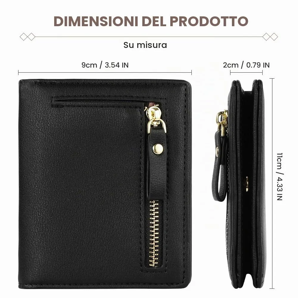 HOTUT Portafoglio Donna in Pelle PU Sintetica, Piccolo Portamonete per Carte di Credito, Nero - immagine 2