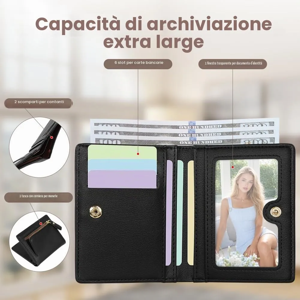 HOTUT Portafoglio Donna in Pelle PU Sintetica, Piccolo Portamonete per Carte di Credito, Nero - immagine 4