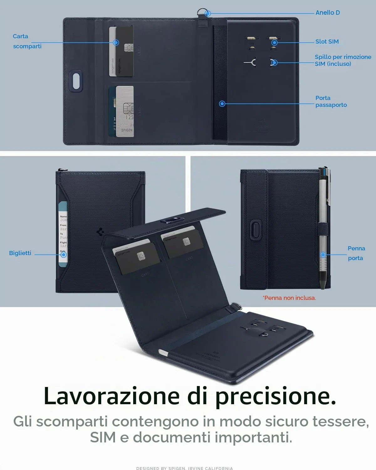 Spigen Porta passaporto RFID Portafoglio da Viaggio con 4 Slot - immagine 3