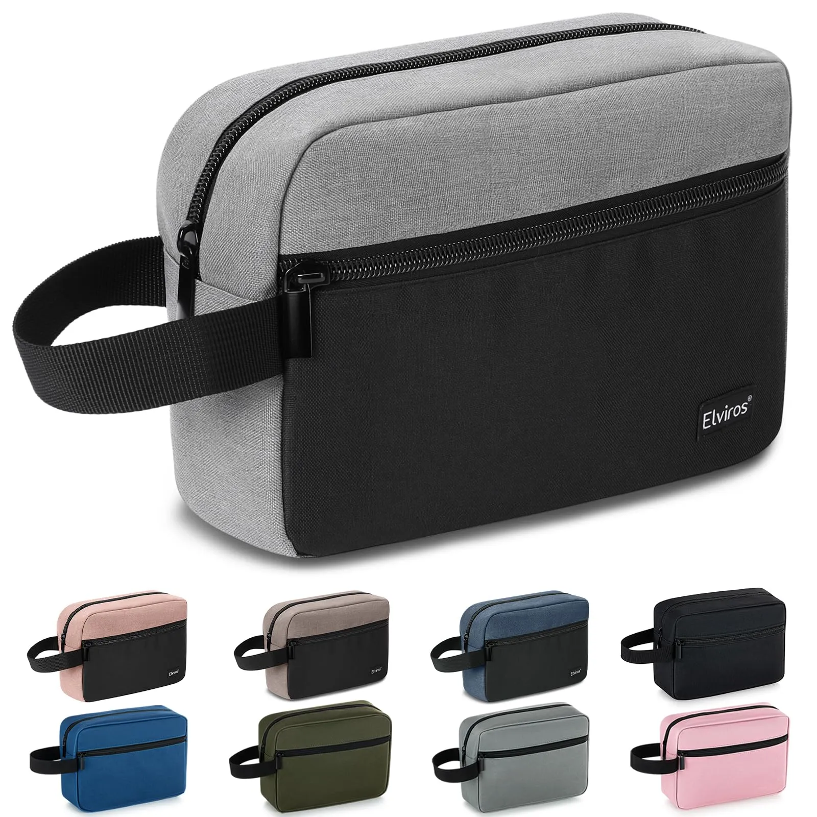 Elviros Travel Beauty Case da Viaggio in Tessuto Oxford 300D, Nero&grigio - immagine 1