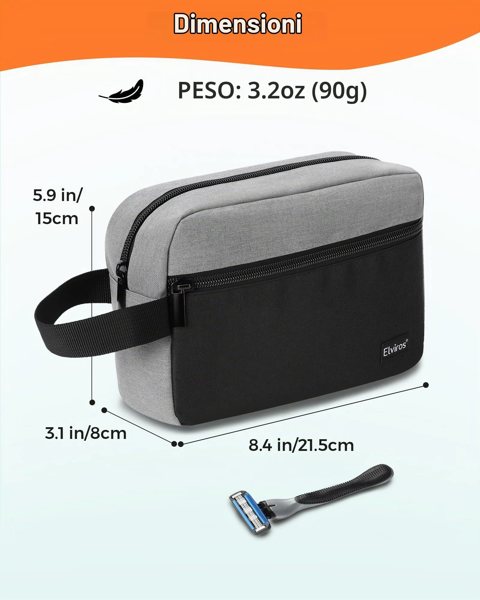 Elviros Travel Beauty Case da Viaggio in Tessuto Oxford 300D, Nero&grigio - immagine 2