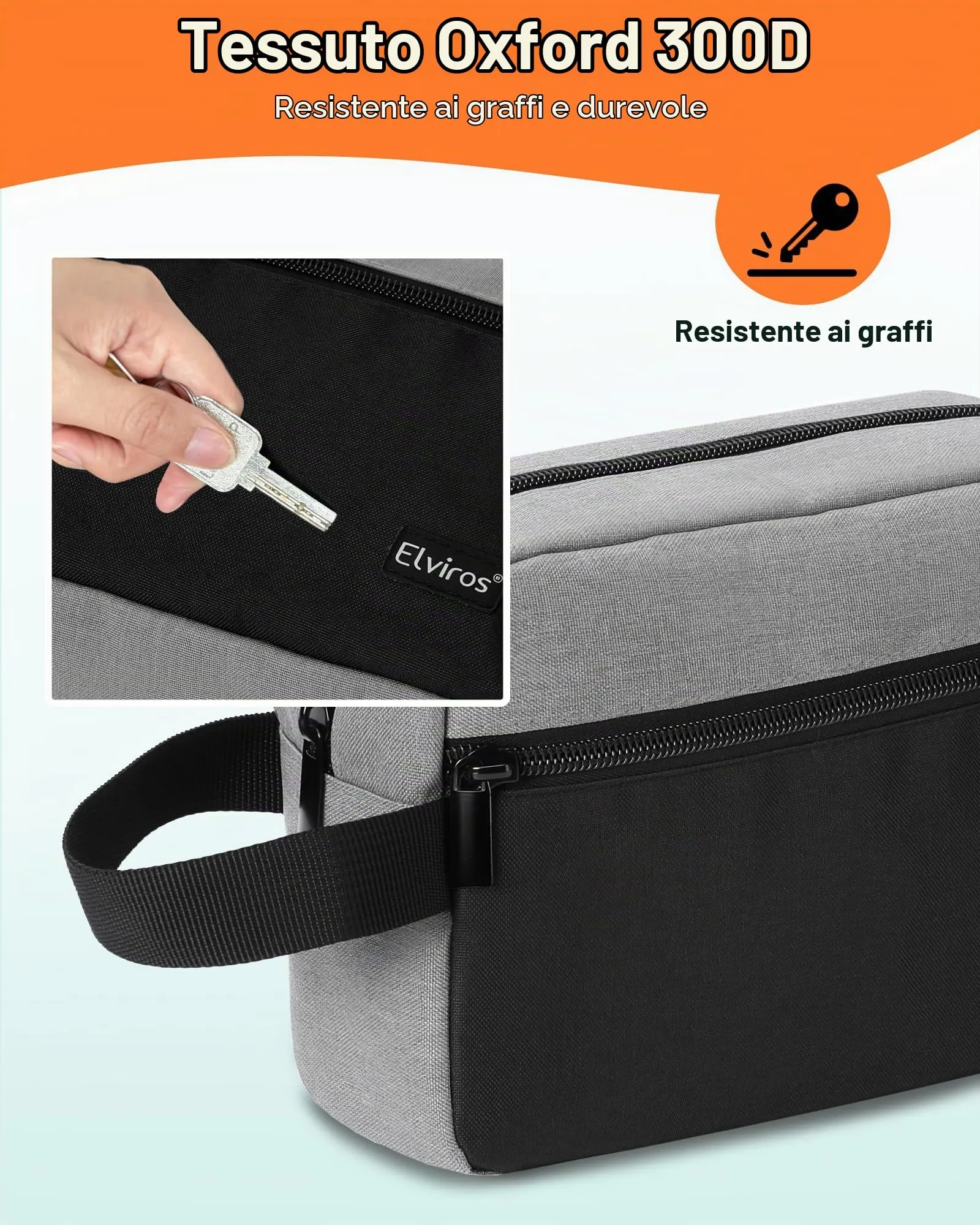 Elviros Travel Beauty Case da Viaggio in Tessuto Oxford 300D, Nero&grigio - immagine 4