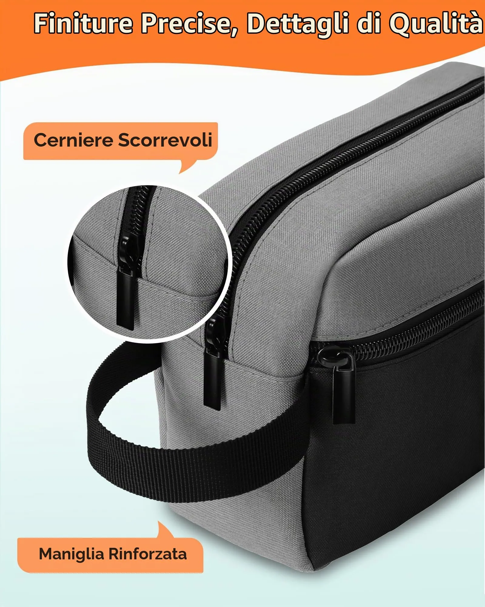 Elviros Travel Beauty Case da Viaggio in Tessuto Oxford 300D, Nero&grigio - immagine 5