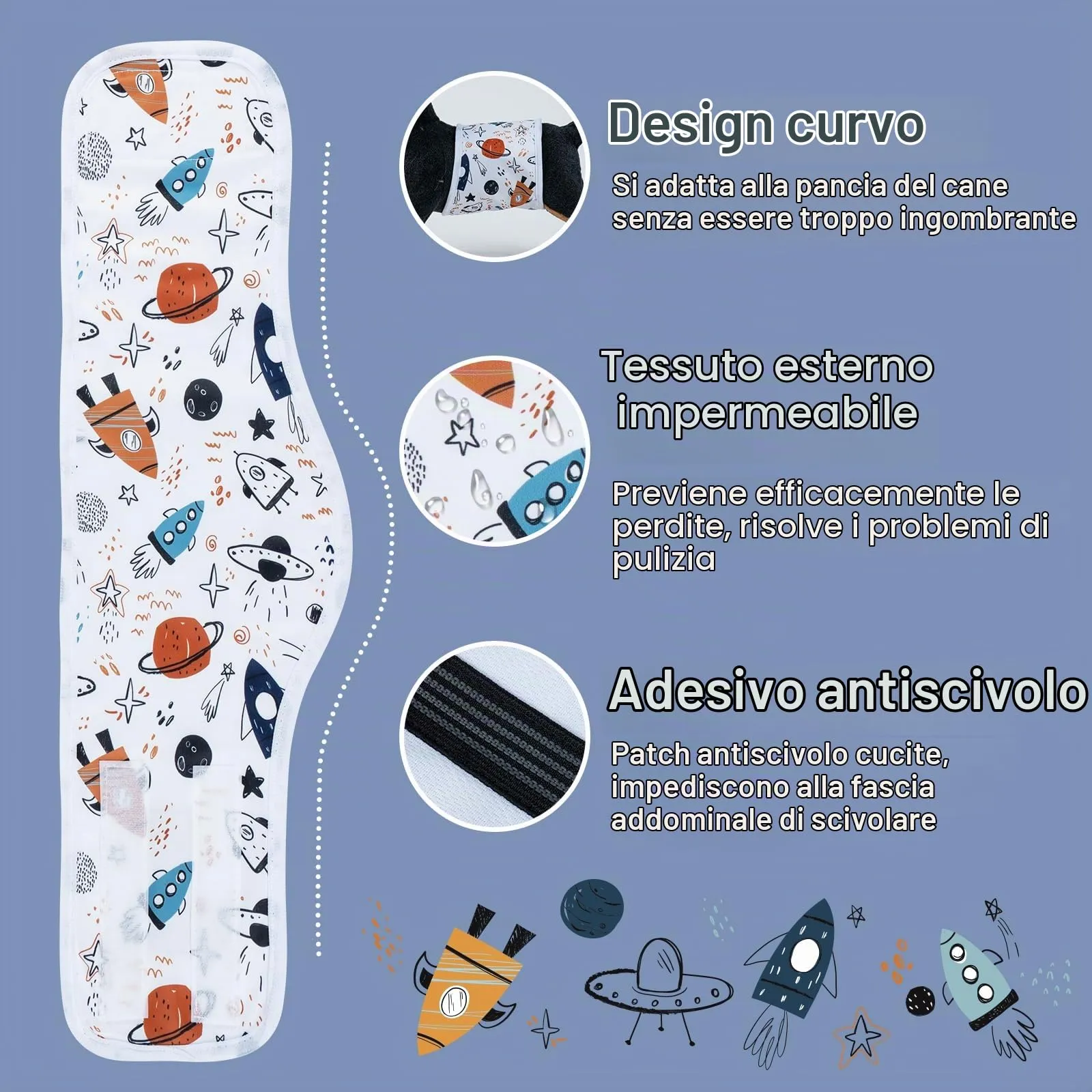 MICOOYO Pannolini Riutilizzabili per Cani Maschi, Fasce per Pancia Lavabili, Astronave, XS, Confezione da 3 - immagine 3