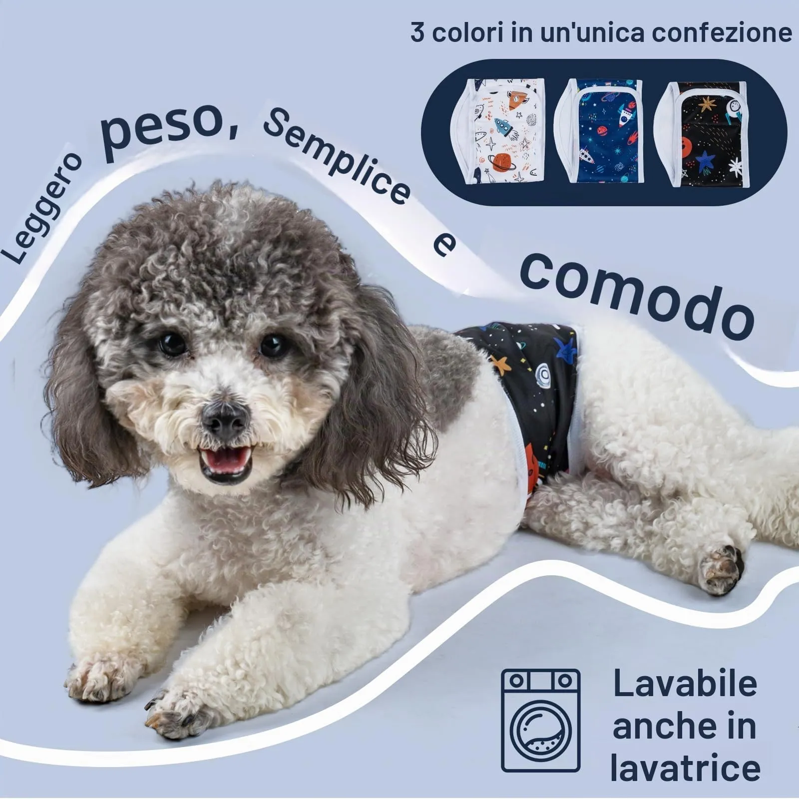 MICOOYO Pannolini Riutilizzabili per Cani Maschi, Fasce per Pancia Lavabili, Astronave, XS, Confezione da 3 - immagine 7