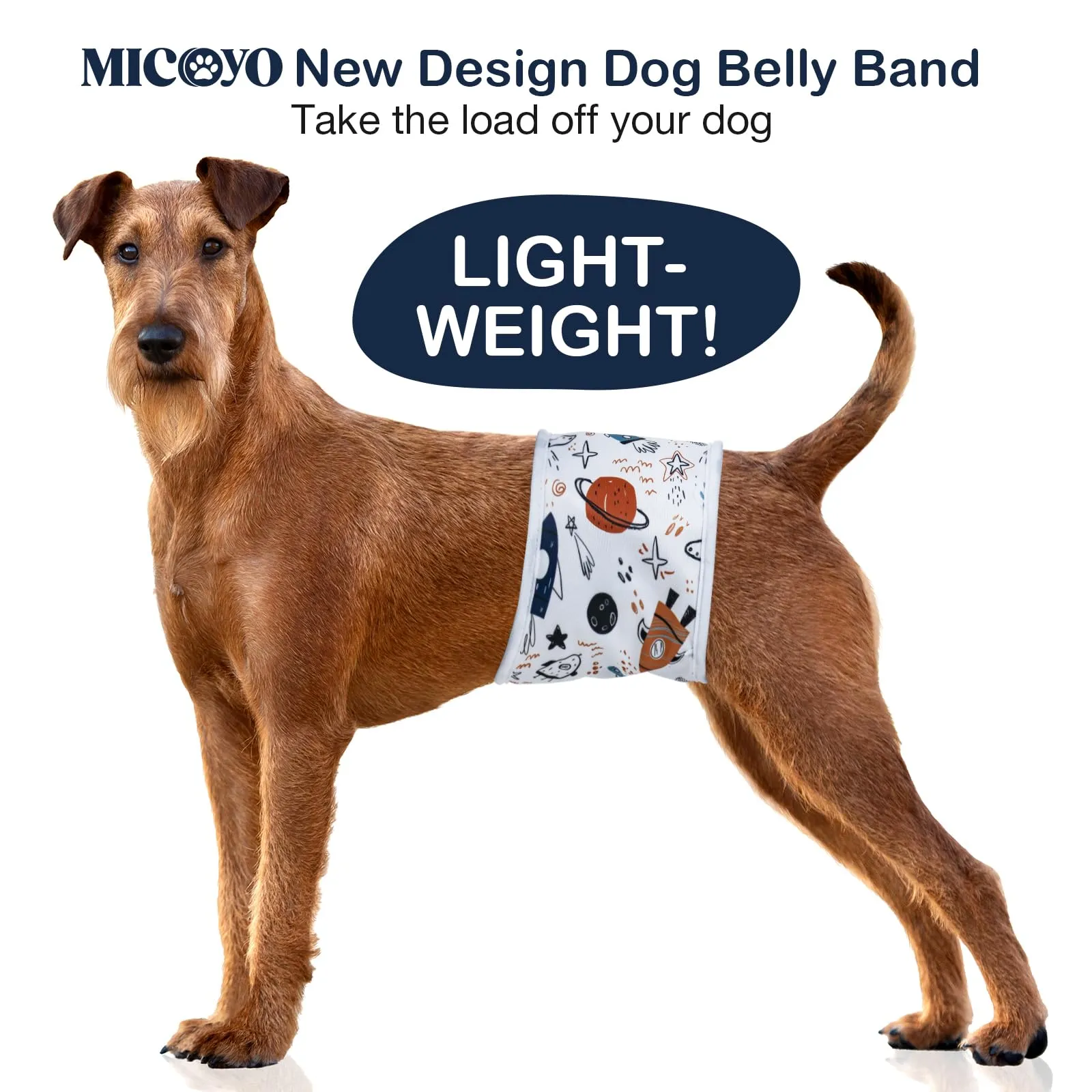 MICOOYO Pannolini Riutilizzabili per Cani Maschi, Fasce per Pancia Lavabili, Astronave, S, Confezione da 3 - immagine 2