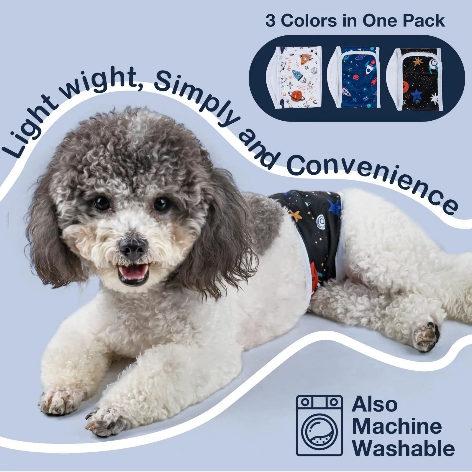 MICOOYO Pannolini Riutilizzabili per Cani Maschi, Fasce per Pancia Lavabili, Confezione da 3, Astronave, L - immagine 7