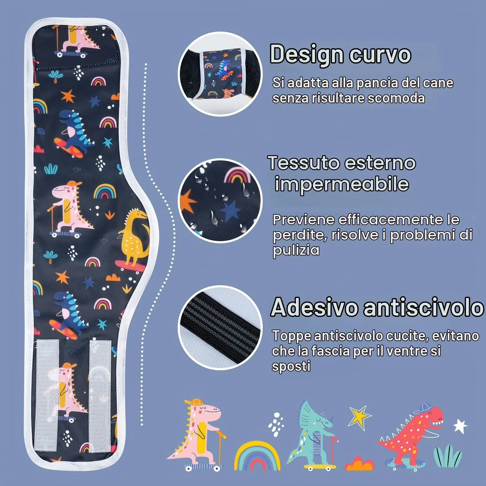 MICOOYO Pannolini Riutilizzabili per Cani Maschio, Lavabili, 3 Pezzi, Dinosauro, S - immagine 3