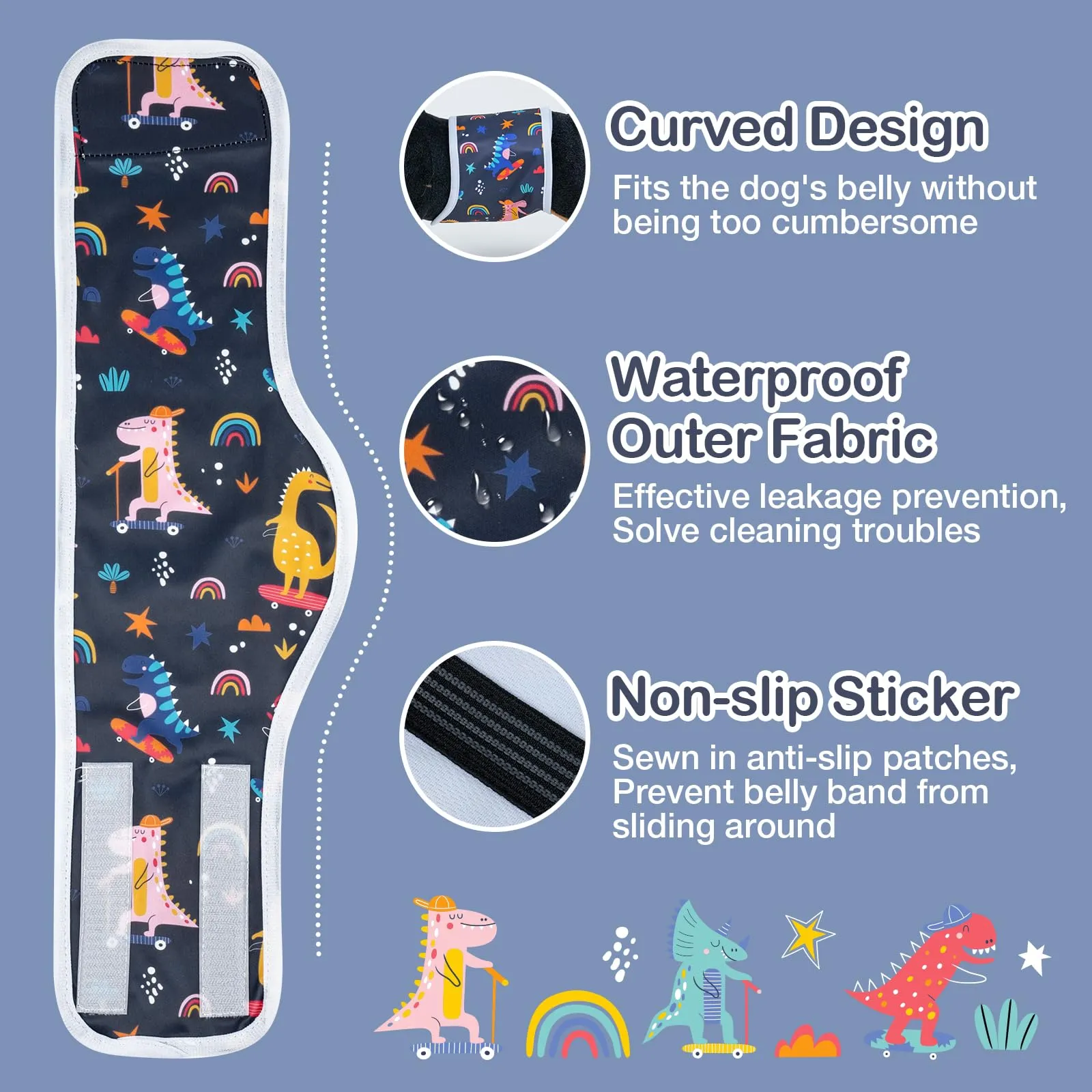 MICOOYO Pannolini riutilizzabili per cani maschi, fasce per pancia lavabili, confezione da 3, Dinosauro, XL - immagine 3