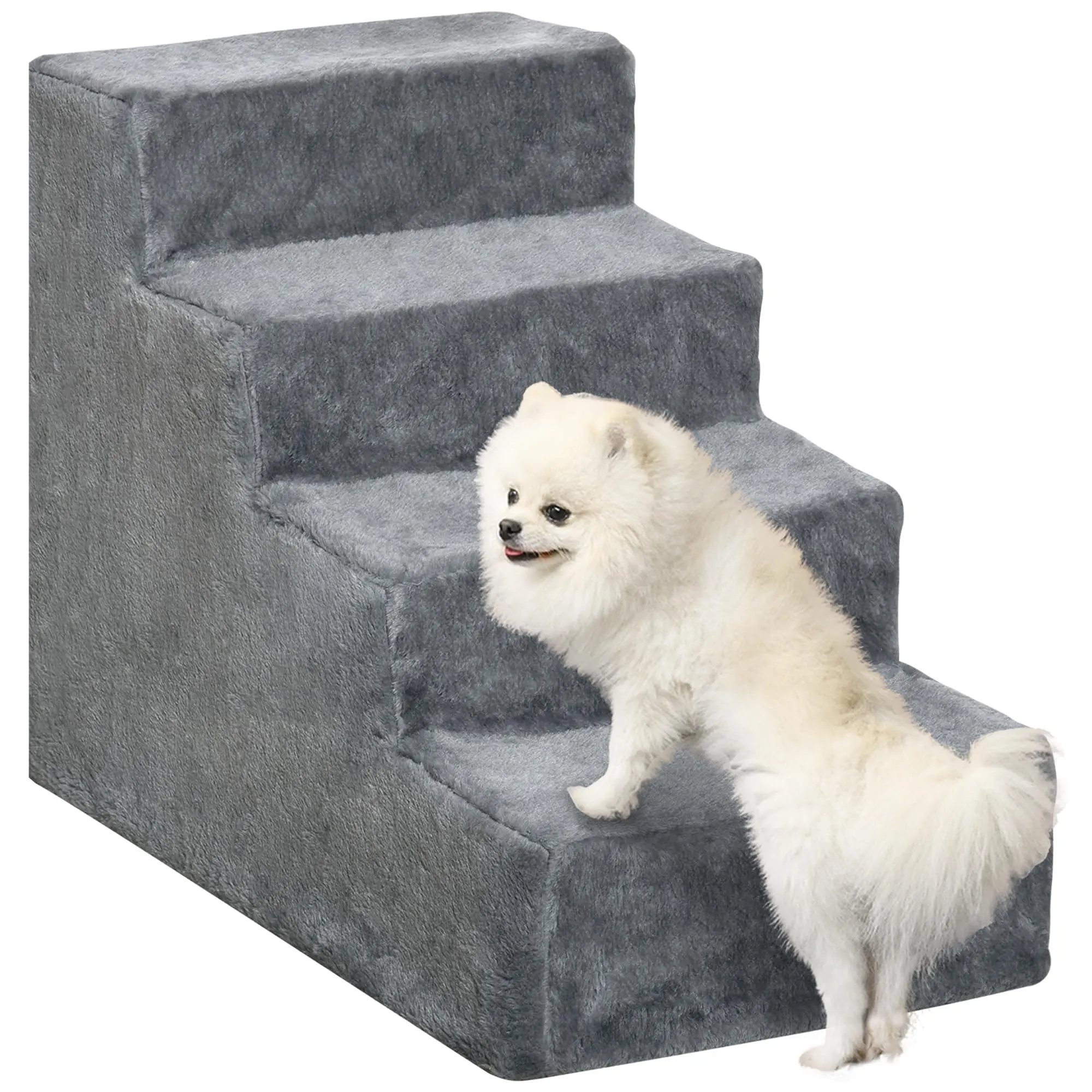 PawHut Scala per Cani e Gatti a 4 Gradini, 60x35x44 cm, Grigio Chiaro - immagine 1