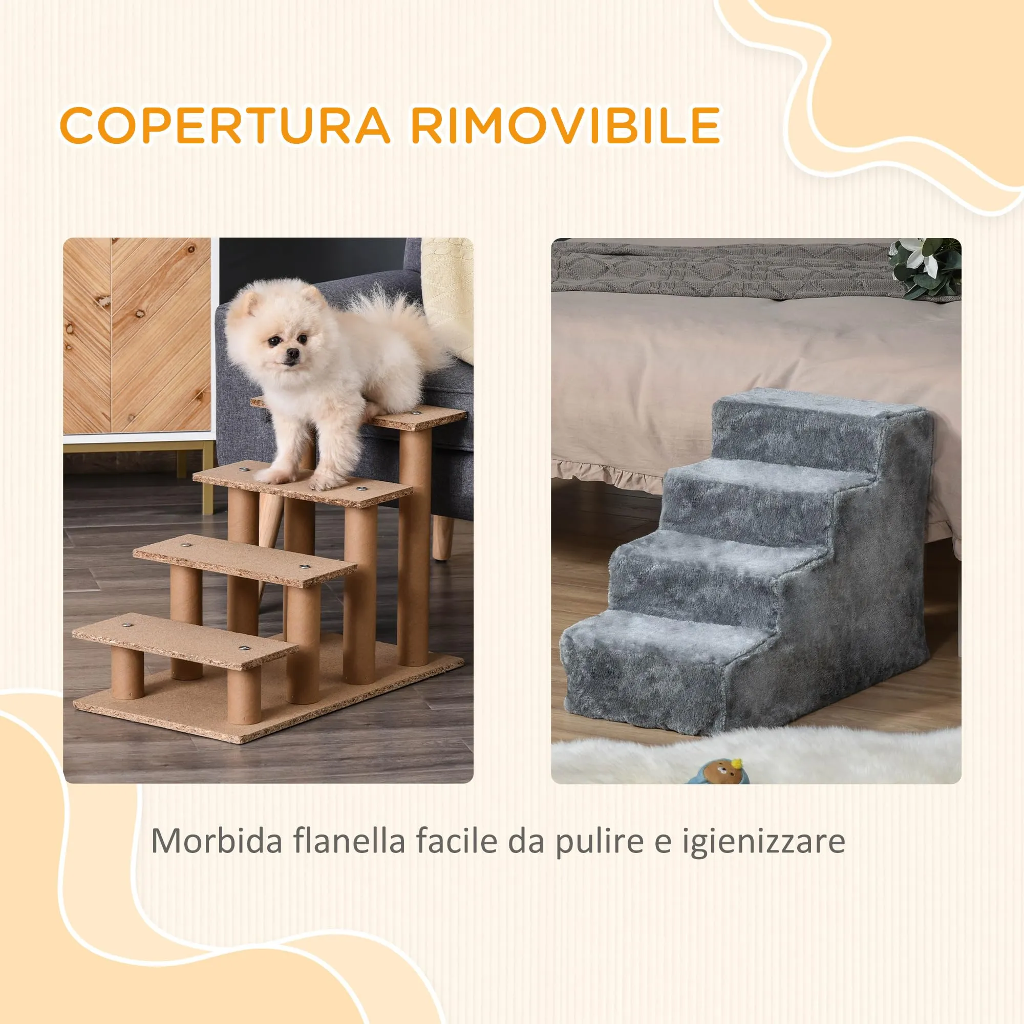 PawHut Scala per Cani e Gatti a 4 Gradini, 60x35x44 cm, Grigio Chiaro - immagine 5