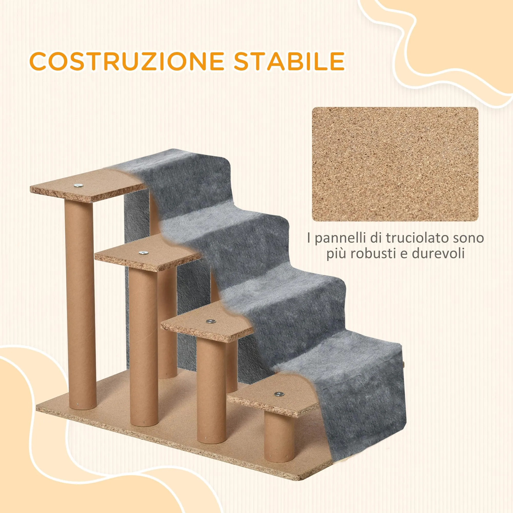 PawHut Scala per Cani e Gatti a 4 Gradini, 60x35x44 cm, Grigio Chiaro - immagine 6