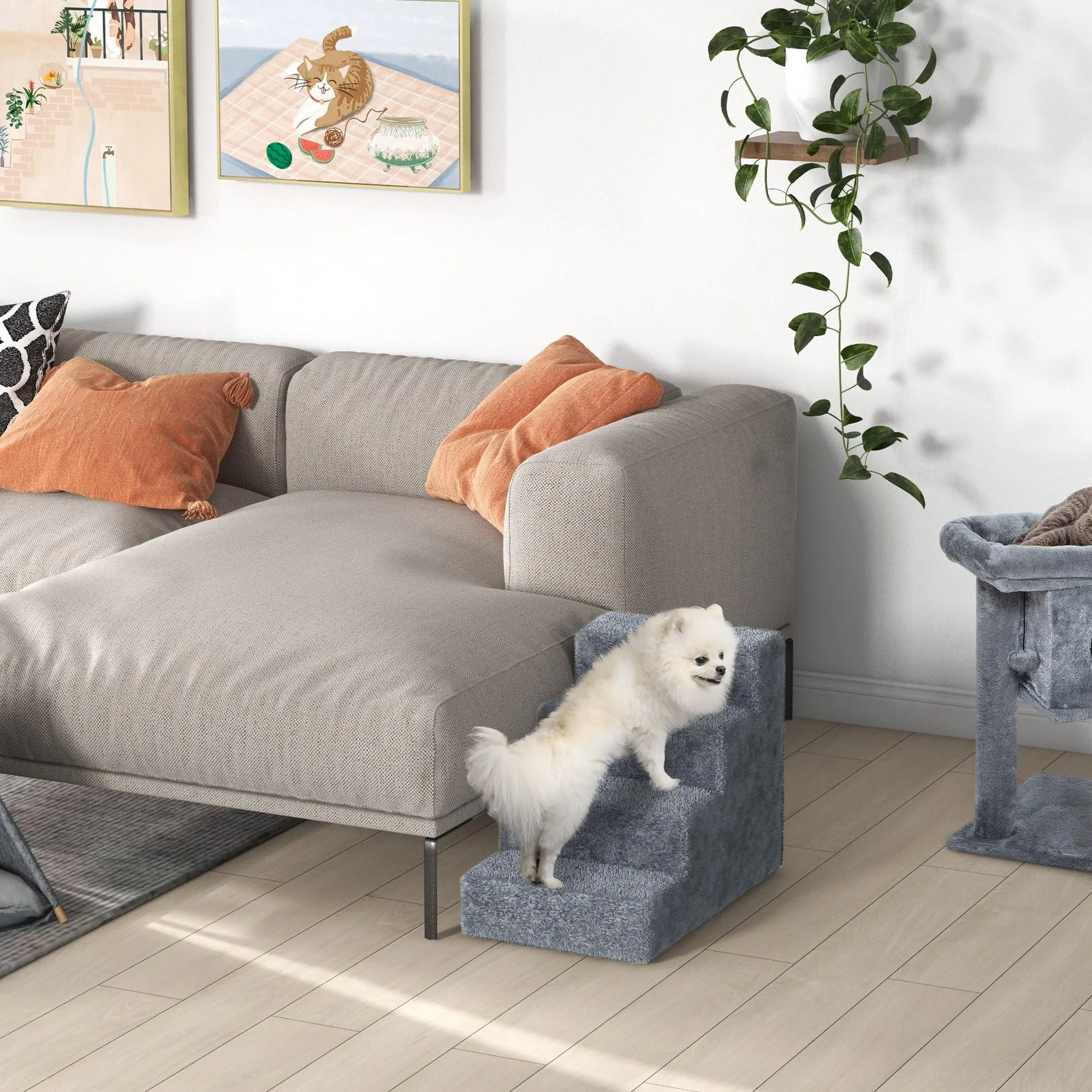 PawHut Scala per Cani e Gatti a 4 Gradini, 60x35x44 cm, Grigio Chiaro - immagine 9