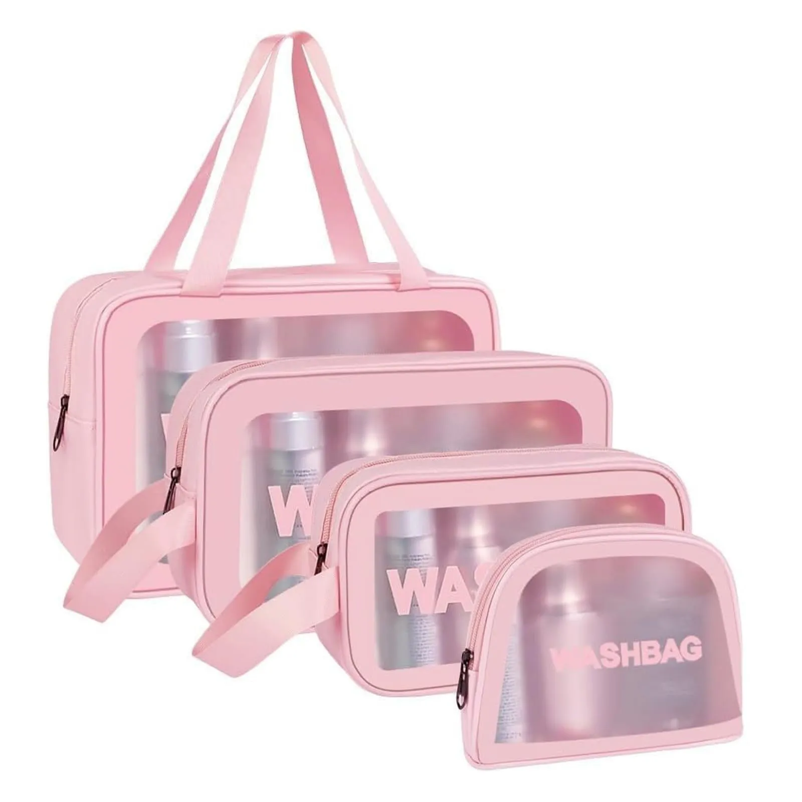 Aucuu Borse Da Toilette Trasparente, Set di 4 Pezzi Beauty Case in PVC Impermeabile per Viaggio e Cosmetici - immagine 1