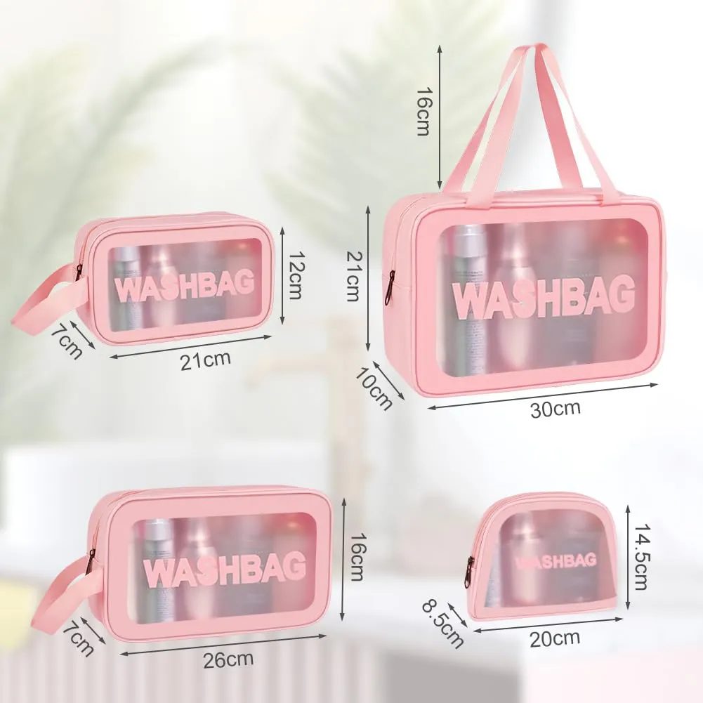 Aucuu Borse Da Toilette Trasparente, Set di 4 Pezzi Beauty Case in PVC Impermeabile per Viaggio e Cosmetici - immagine 2