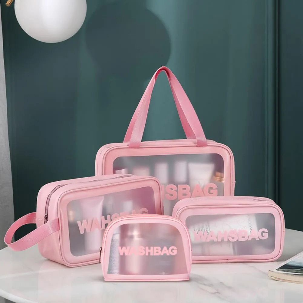 Aucuu Borse Da Toilette Trasparente, Set di 4 Pezzi Beauty Case in PVC Impermeabile per Viaggio e Cosmetici - immagine 4