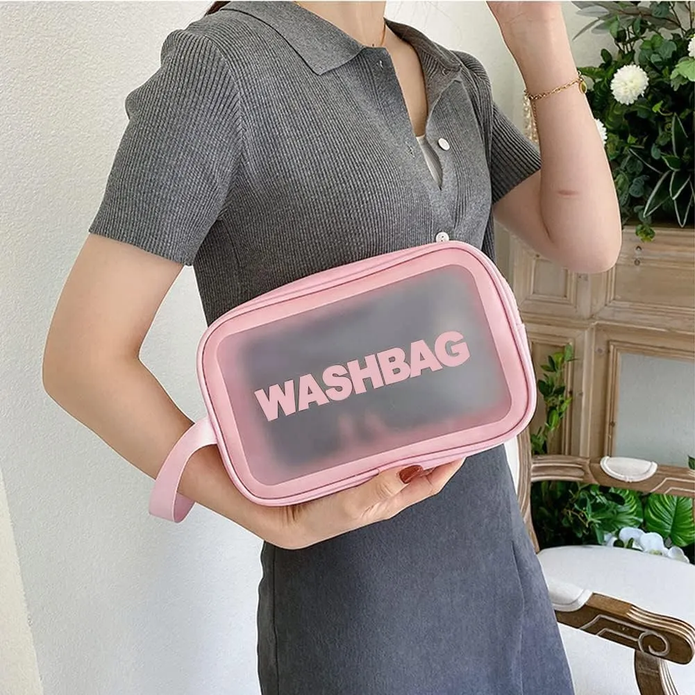Aucuu Borse Da Toilette Trasparente, Set di 4 Pezzi Beauty Case in PVC Impermeabile per Viaggio e Cosmetici - immagine 5