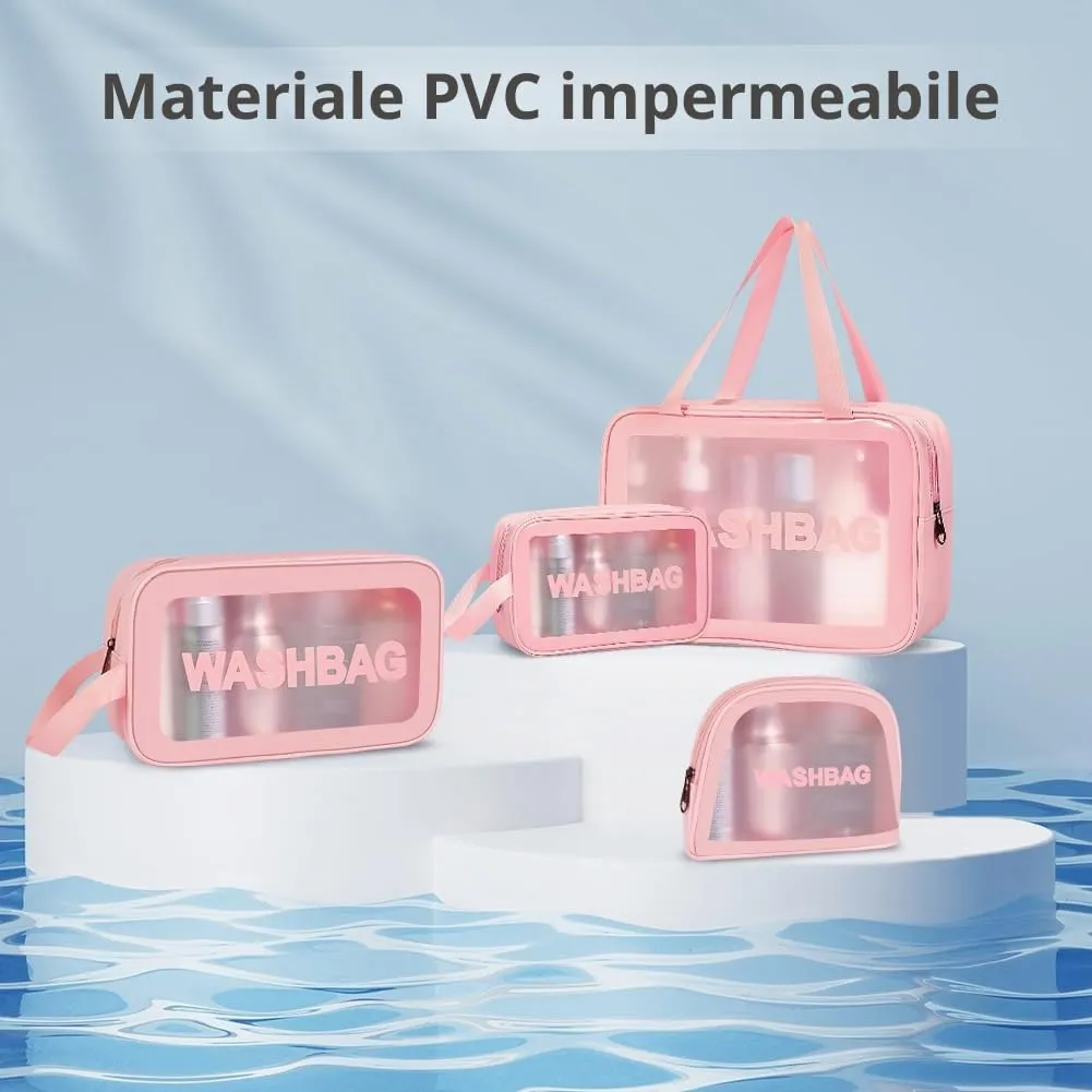 Aucuu Borse Da Toilette Trasparente, Set di 4 Pezzi Beauty Case in PVC Impermeabile per Viaggio e Cosmetici - immagine 6