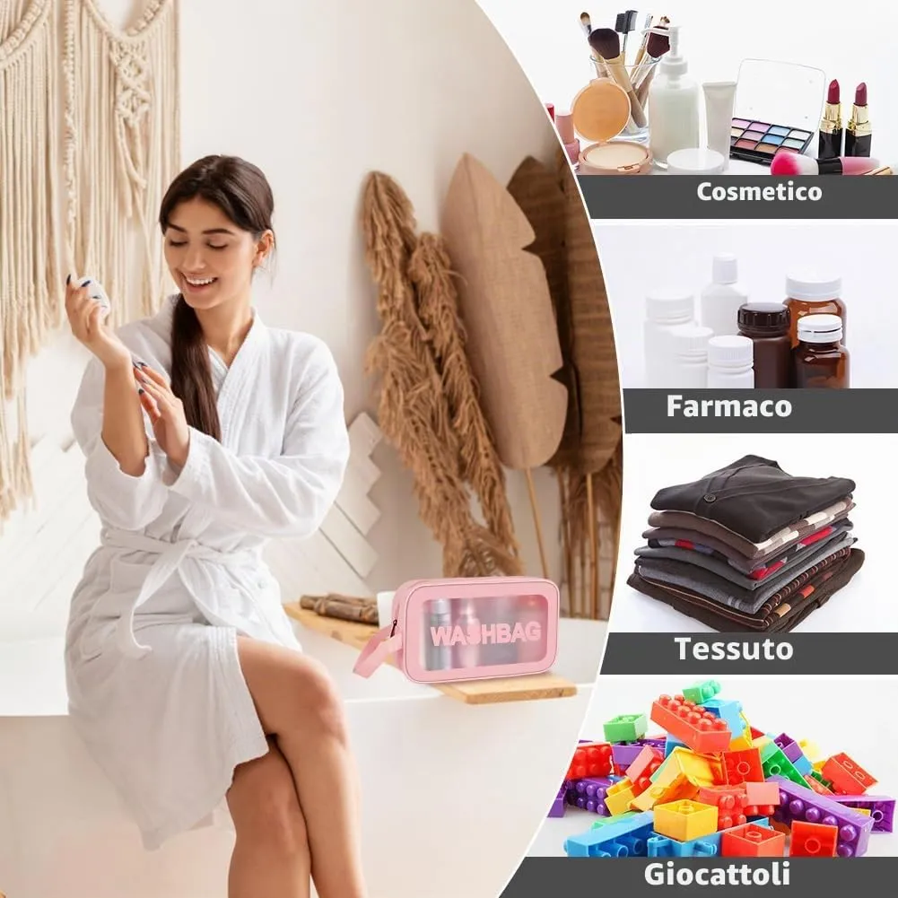 Aucuu Borse Da Toilette Trasparente, Set di 4 Pezzi Beauty Case in PVC Impermeabile per Viaggio e Cosmetici - immagine 8