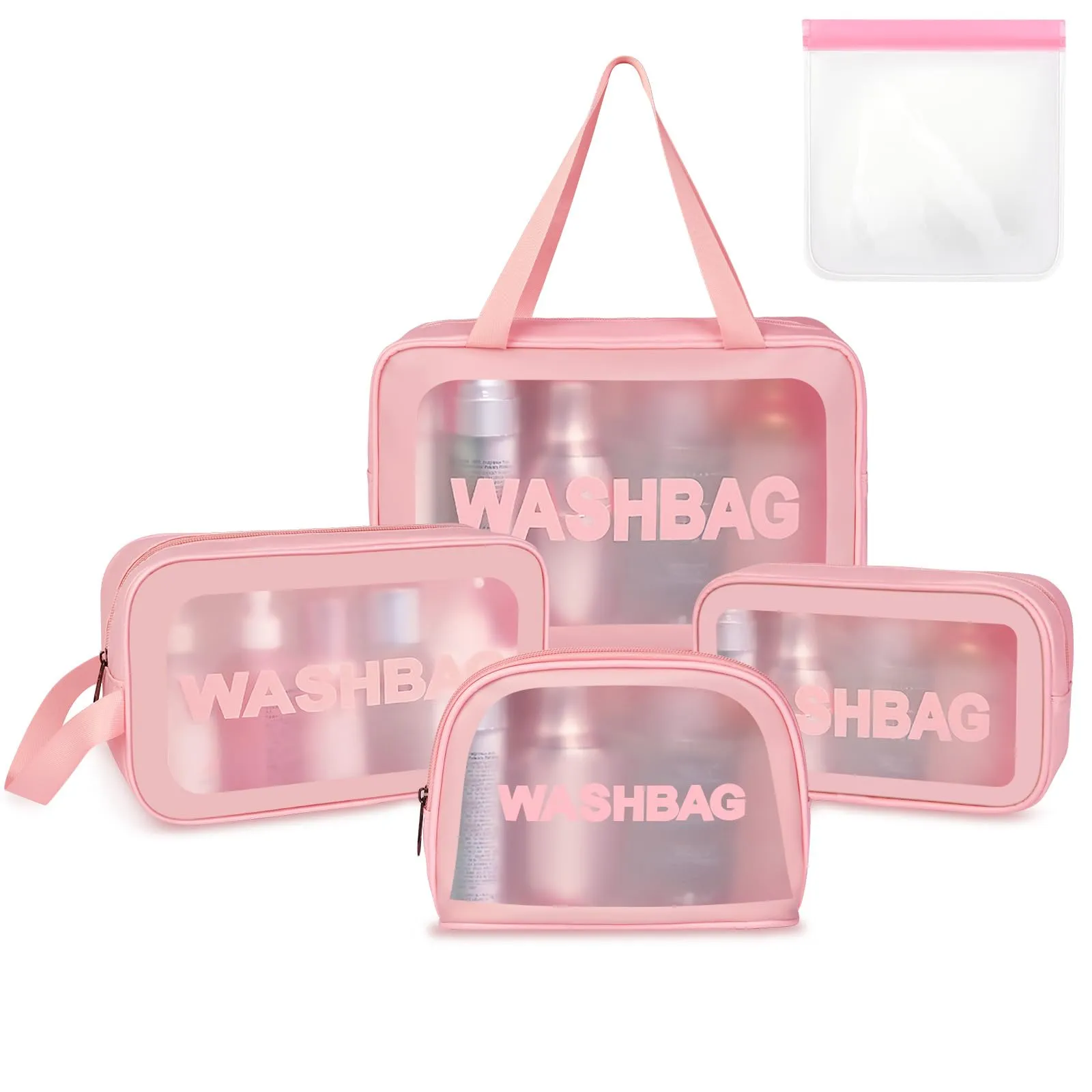 Aucuu Borse Da Toilette Trasparente, Set di 4 Pezzi Beauty Case in PVC Impermeabile per Viaggio e Cosmetici - immagine 9
