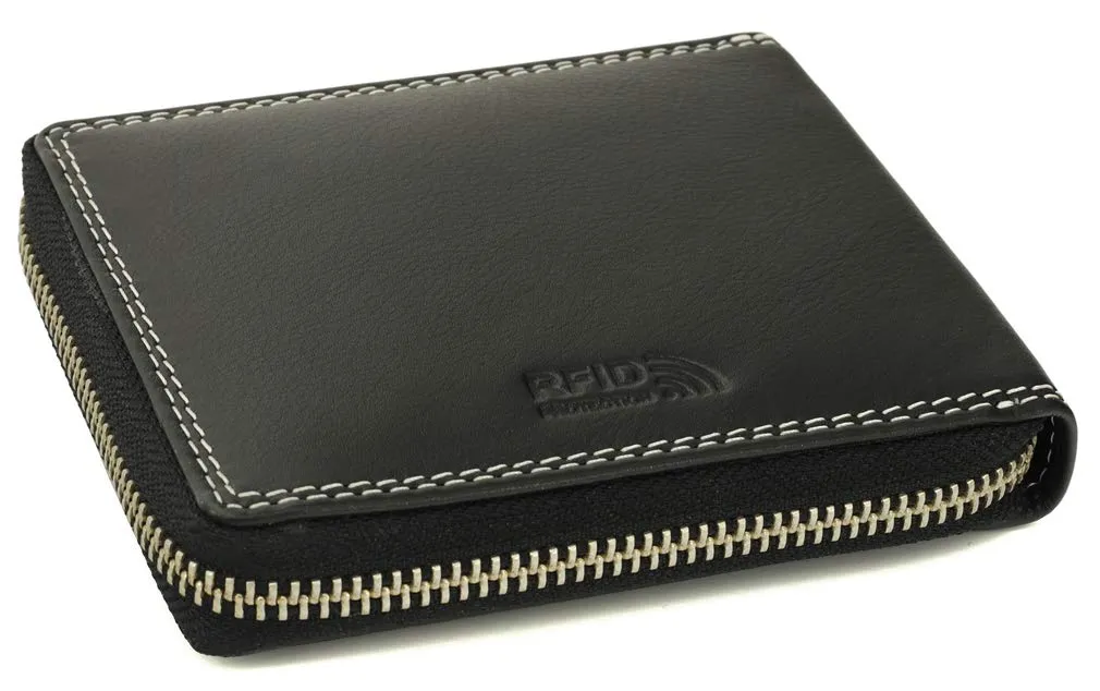 Fa.Volmer Portafoglio in pelle di vacchetta nera con cerniera esterna e protezione RFID - BlZip07 - immagine 5