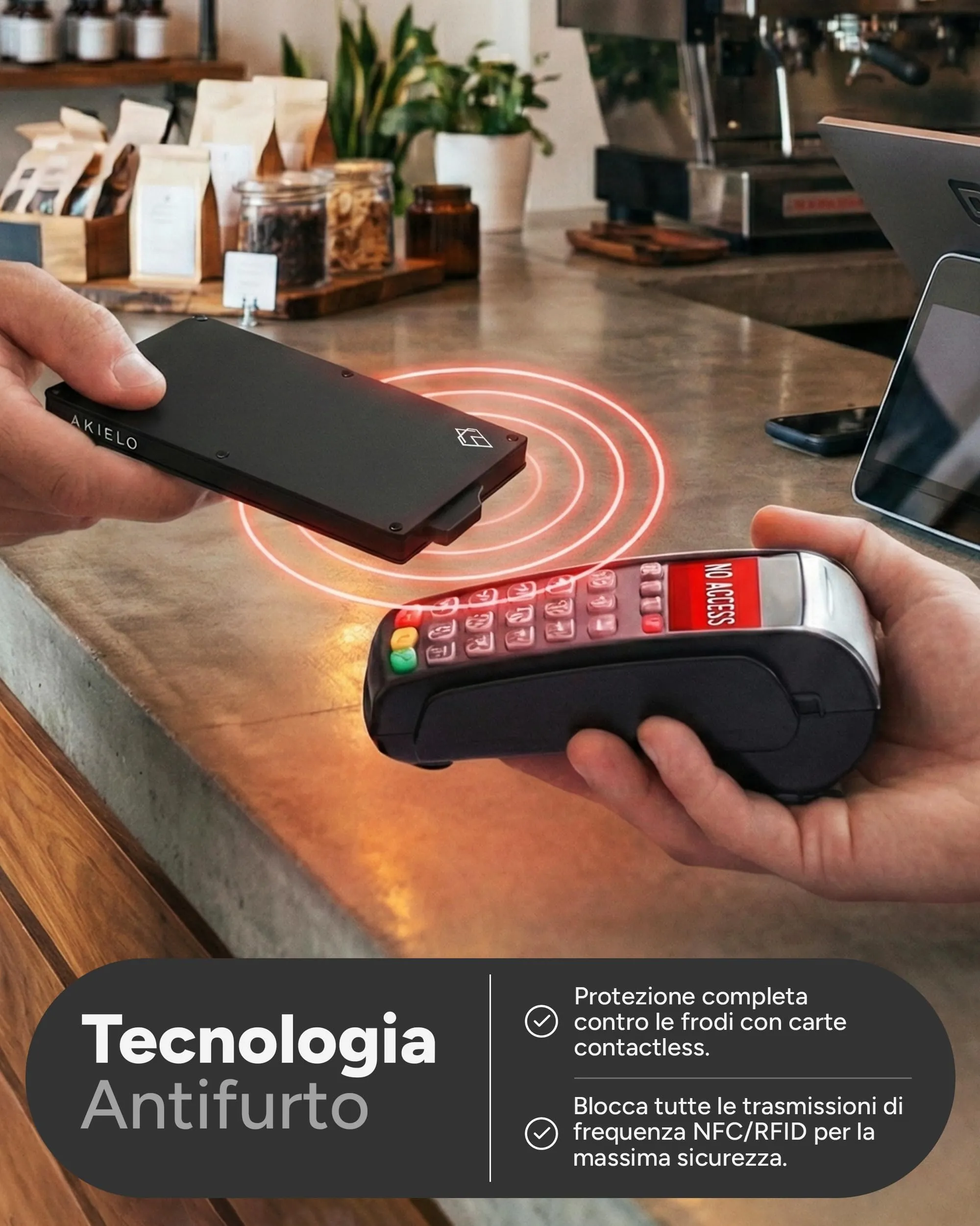 AKIELO Alpha Porta Carte di Credito con Blocco RFID, Portafoglio Uomo Slim Minimalista (Edizione Nera) - immagine 5