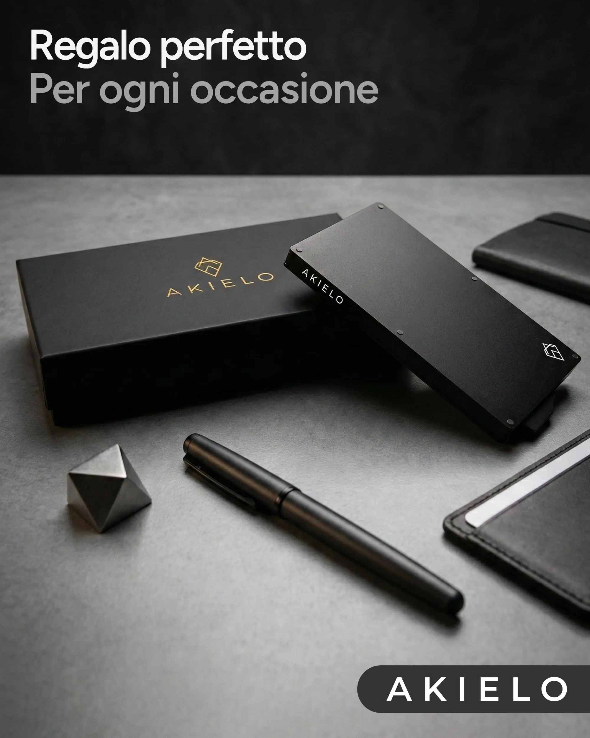 AKIELO Alpha Porta Carte di Credito con Blocco RFID, Portafoglio Uomo Slim Minimalista (Edizione Nera) - immagine 7