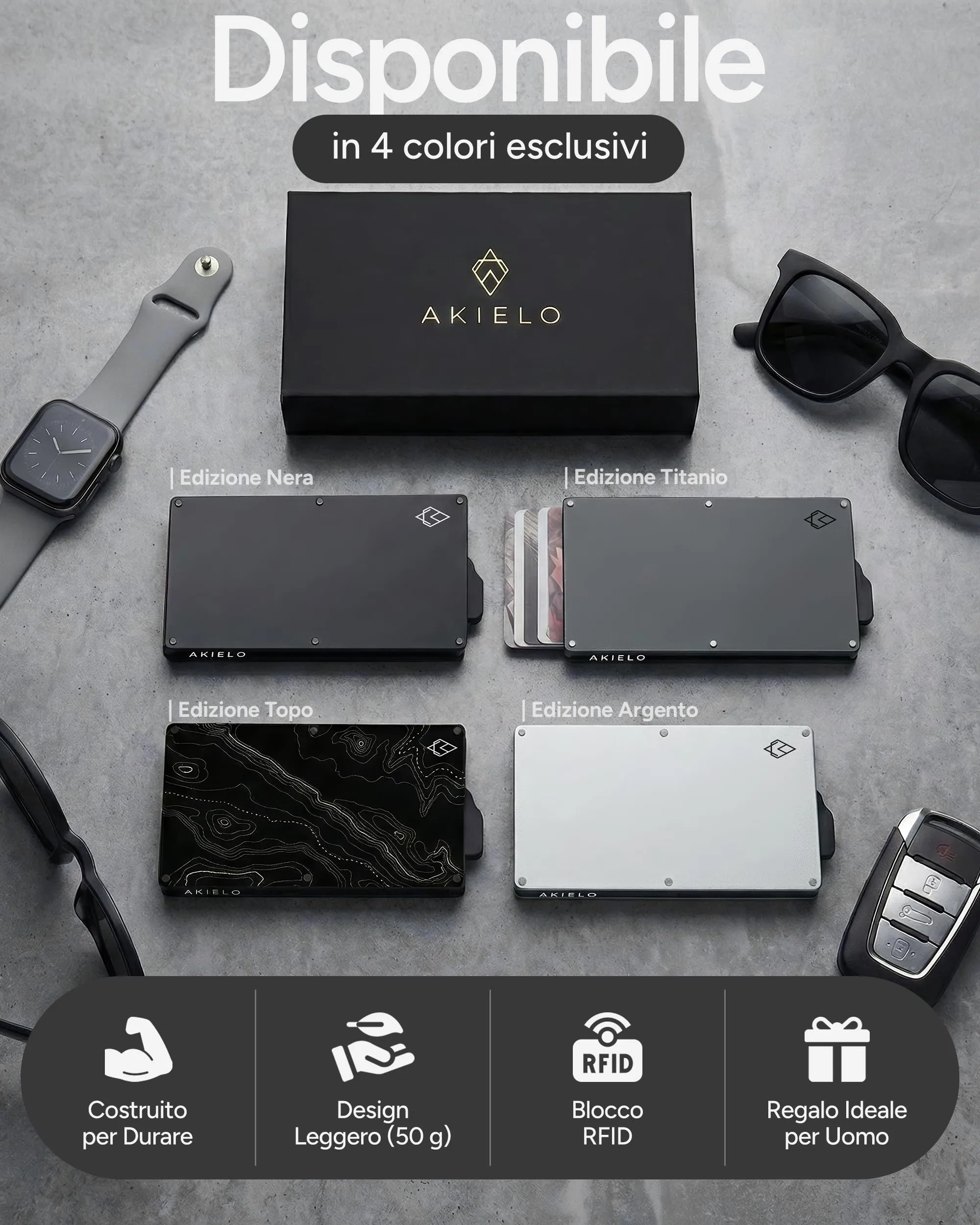 AKIELO Alpha Porta Carte di Credito con Blocco RFID, Portafoglio Uomo Slim Minimalista (Edizione Nera) - immagine 8