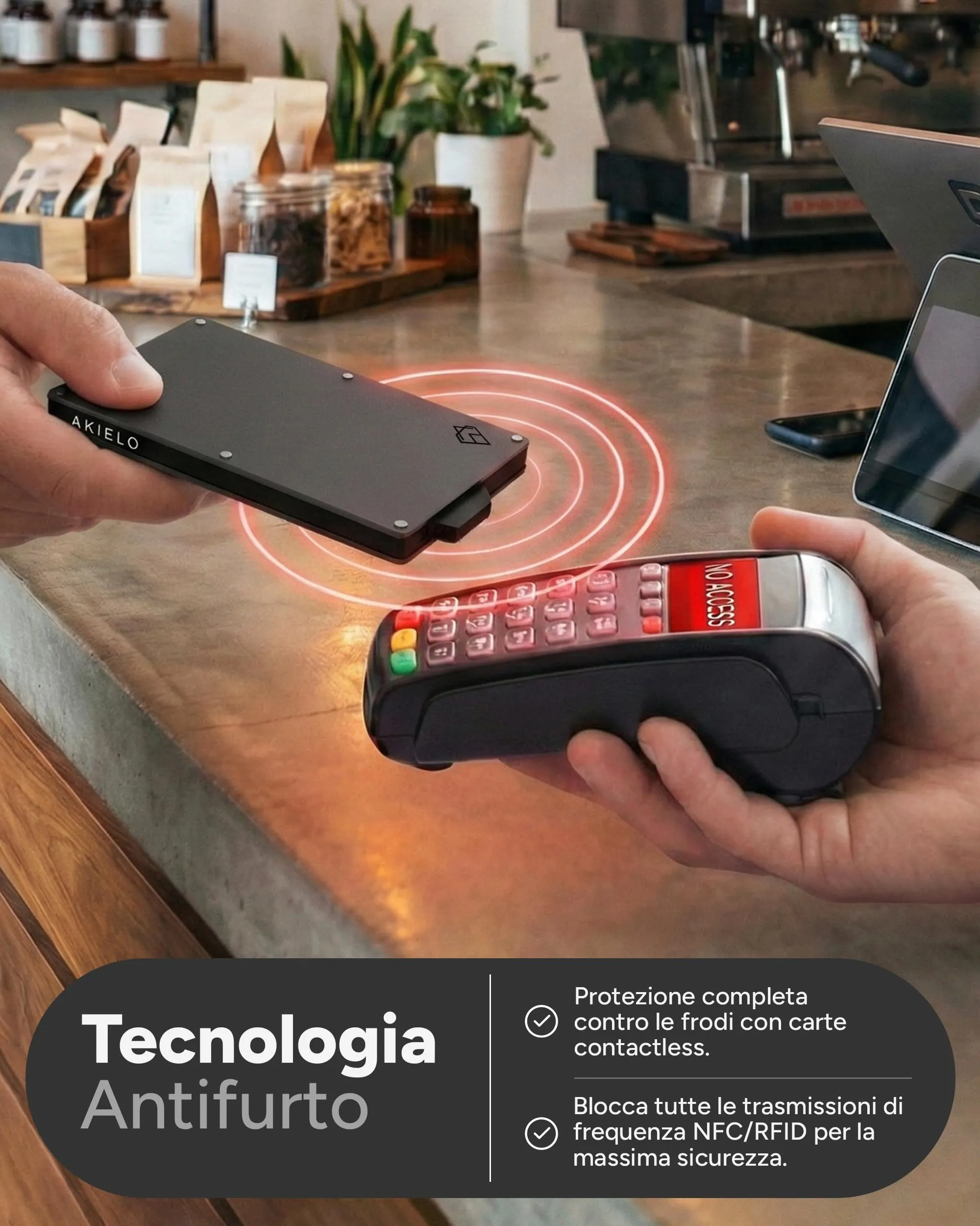 AKIELO Alpha Portafoglio Slim Porta Carte di Credito con Blocco RFID e Fermasoldi - Edizione Titanio - immagine 5