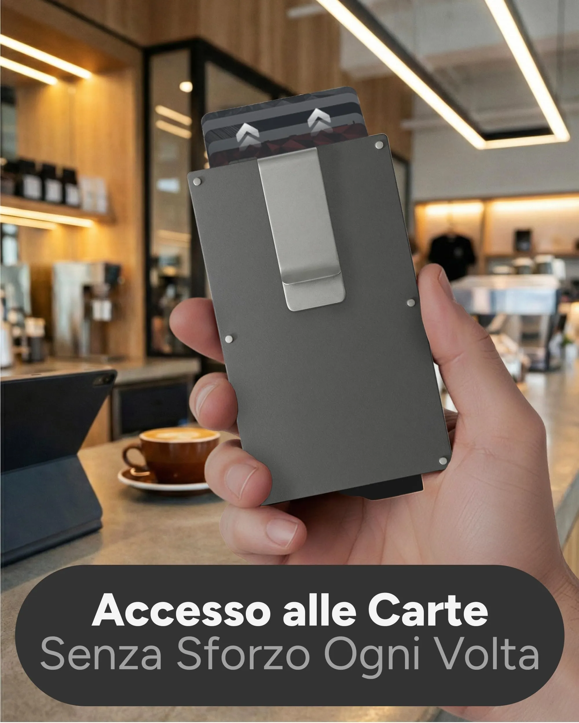 AKIELO Alpha Portafoglio Slim Porta Carte di Credito con Blocco RFID e Fermasoldi - Edizione Titanio - immagine 6